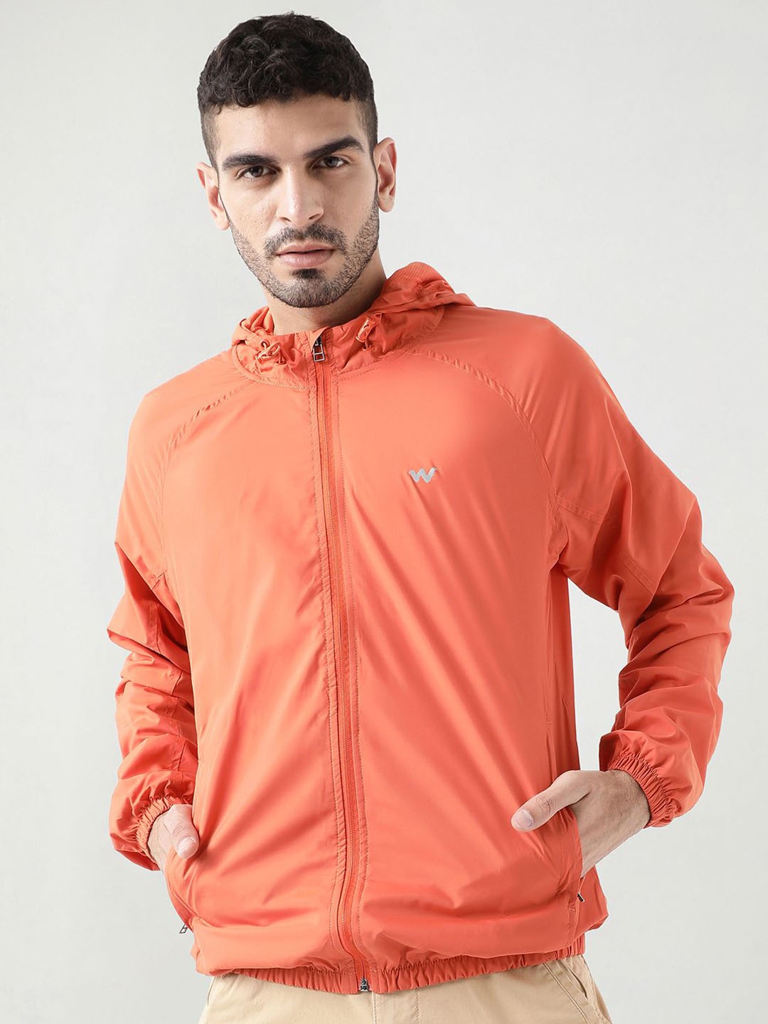 

Wildcraft Men Hooded Solid Casual Bomber Lightweight Jacket, Coral