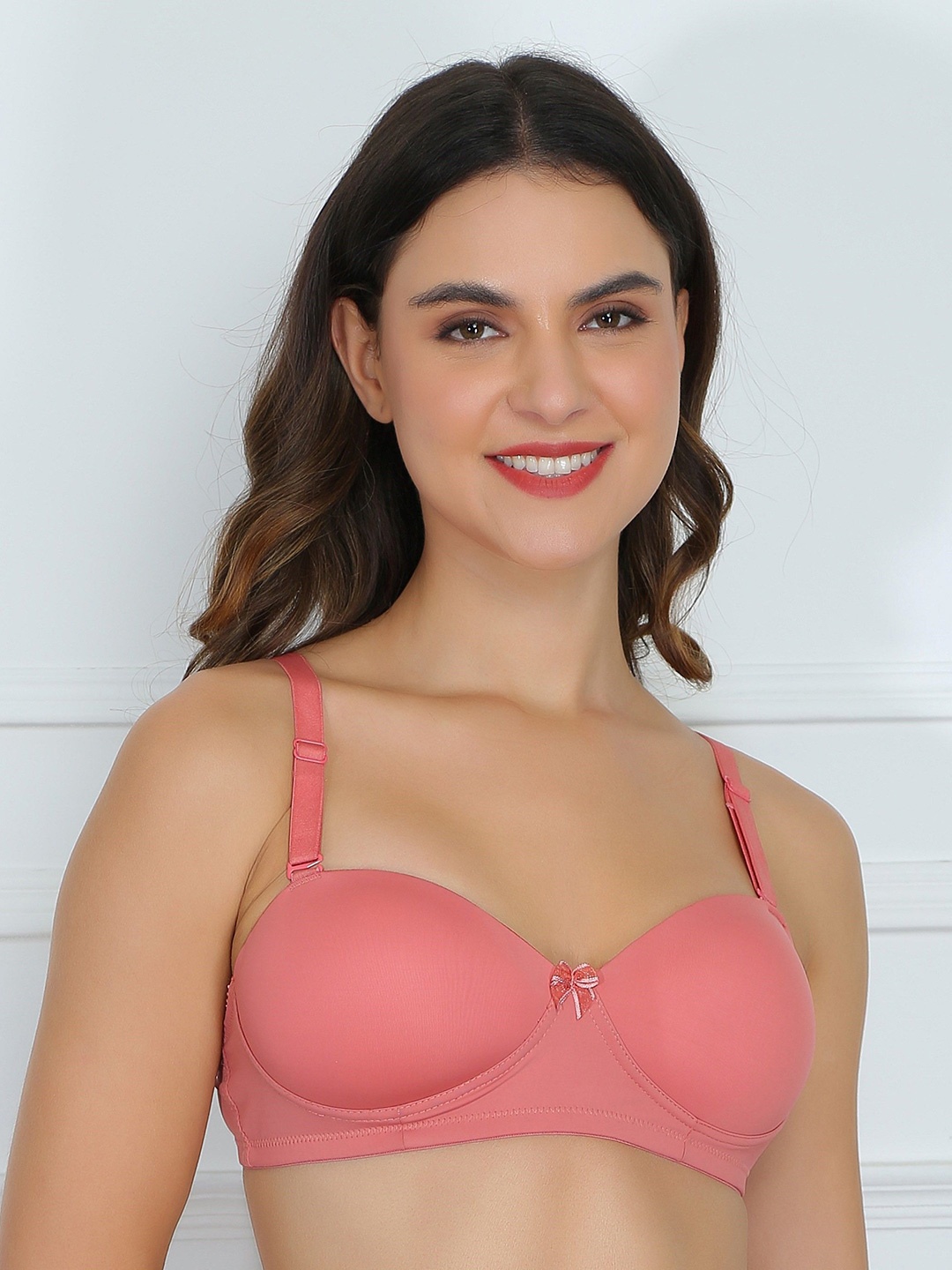 

DressBerry Lightly Padded Wire Free Balconette Bra With All Day Comfort, Pink