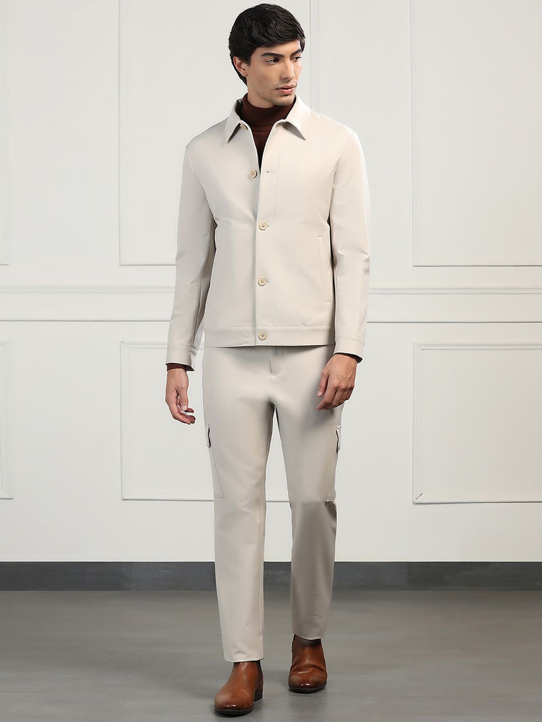 

Blackberrys Men Shirt & Trousers Co-Ords, Beige
