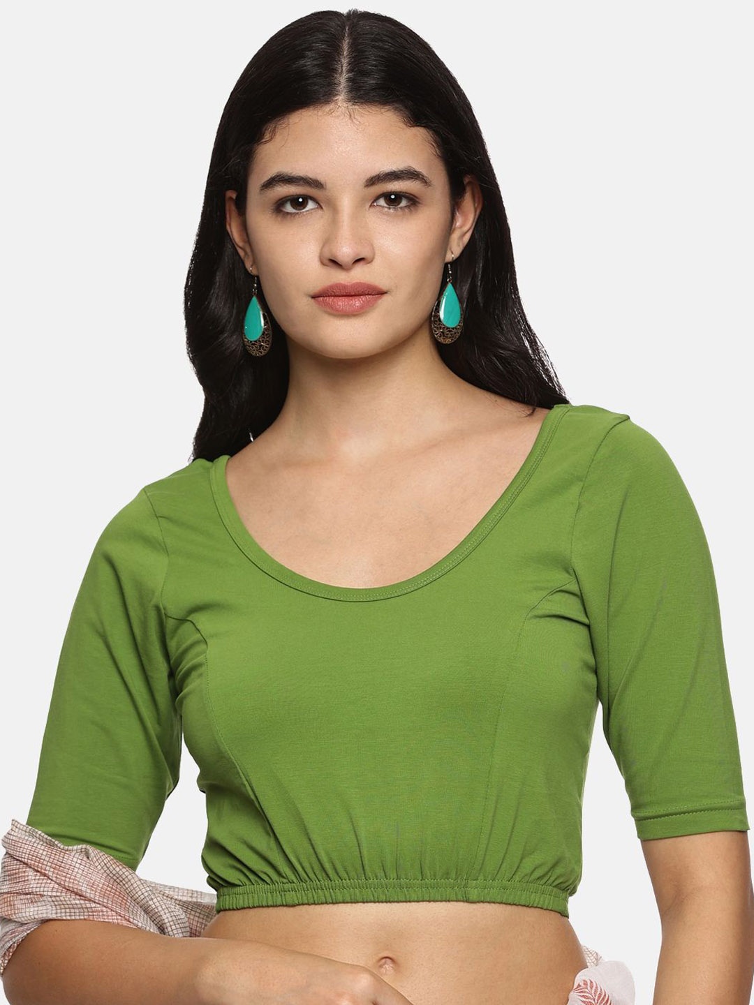 

NOT YET by us Stretchable Readymade Saree Blouse, Green
