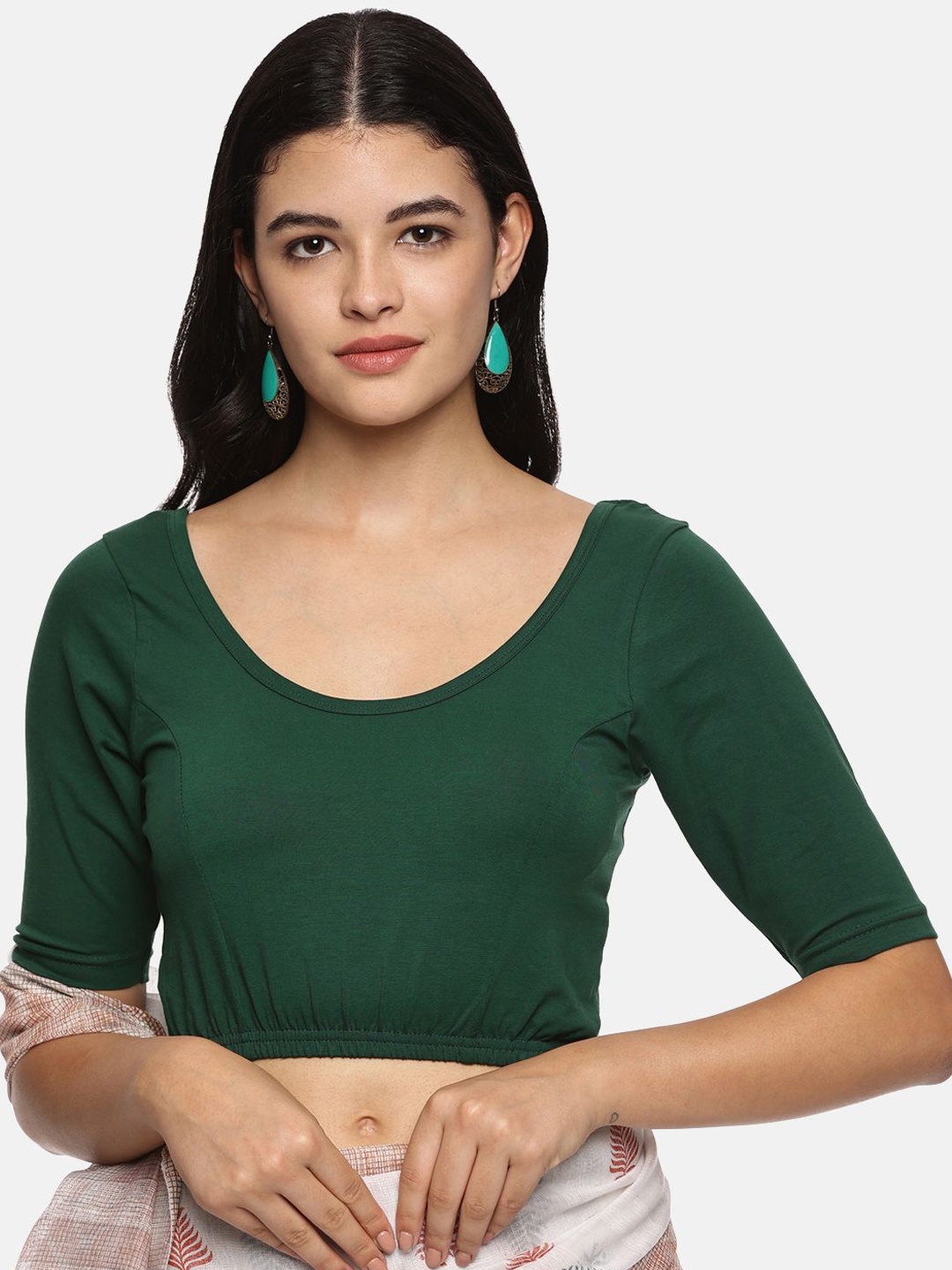 

NOT YET by us Stretchable Cotton Readymade Saree Blouse, Green