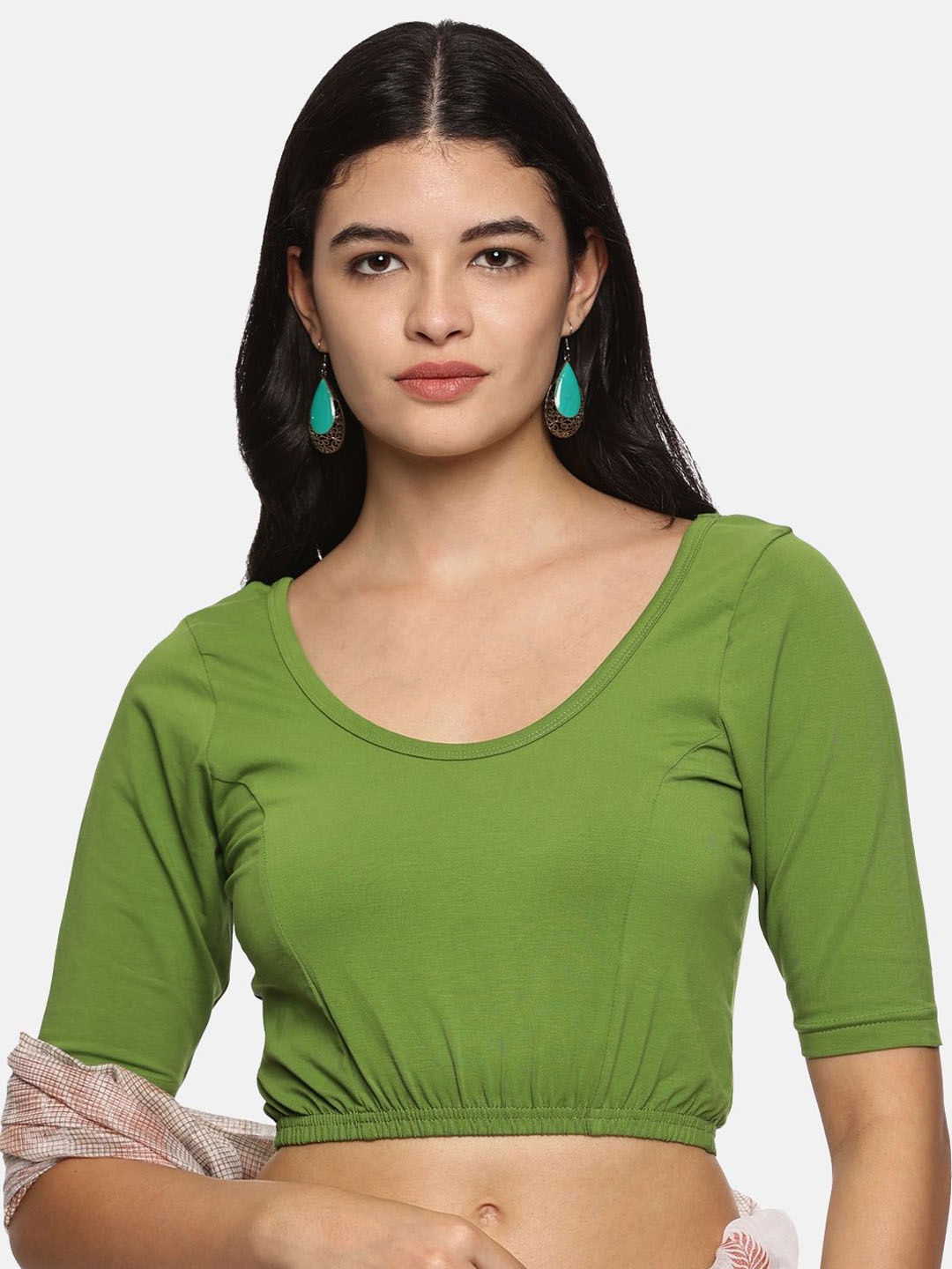 

NOT YET by us Women Stretchable Readymade Saree Blouse, Green