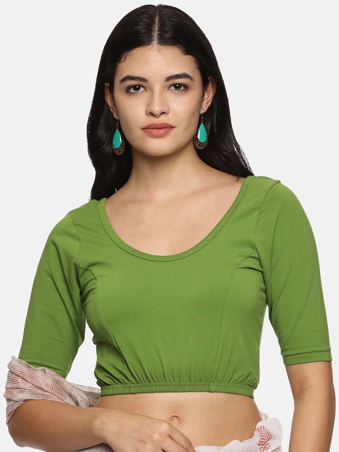 

NOT YET by us Stretchable Readymade Saree Blouse, Green