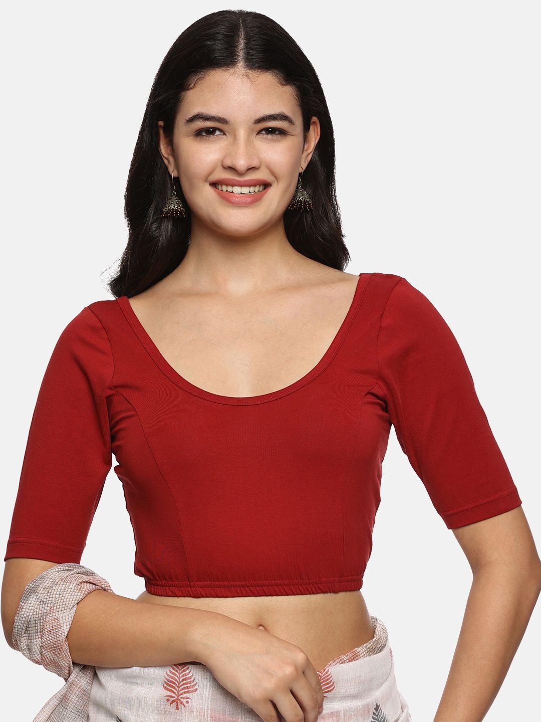 

NOT YET by us Women Stretchable Readymade Saree Blouse, Red