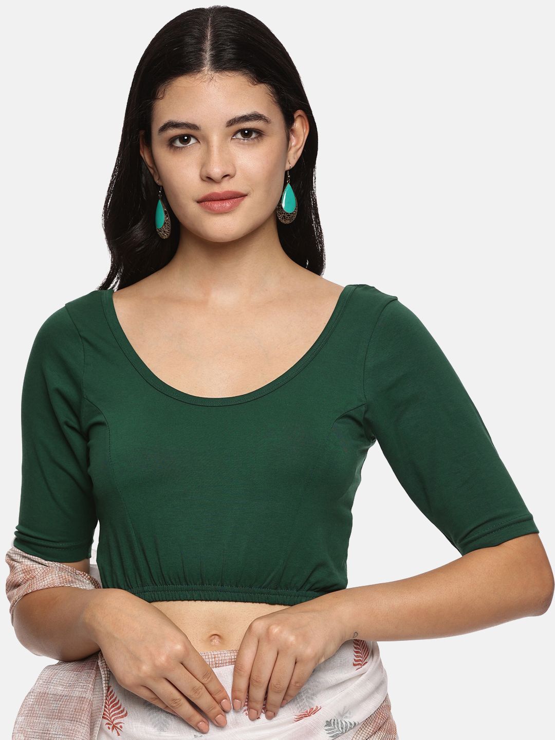 

NOT YET by us Women Stretchable Readymade Saree Blouse, Green