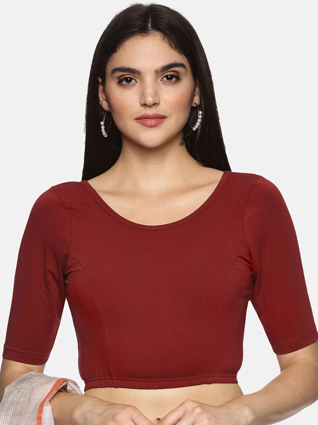 

NOT YET by us Women Cotton Stretchable Readymade Saree Blouse, Maroon