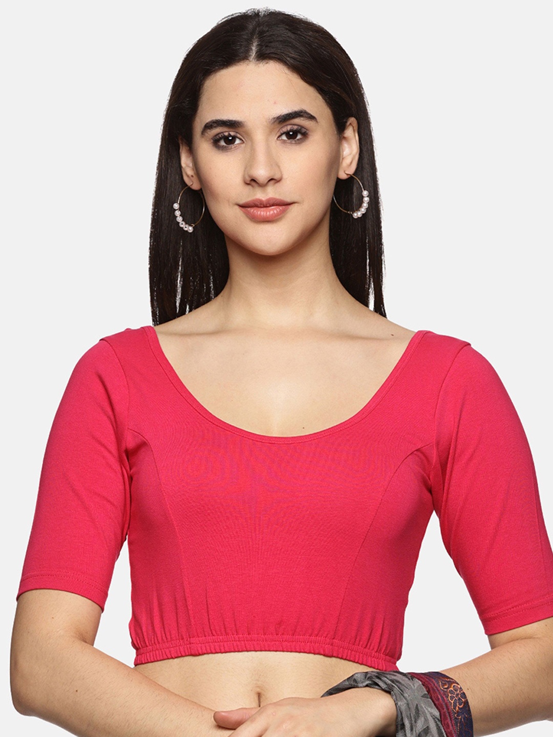

NOT YET by us Stretchable Readymade Saree Blouse, Pink