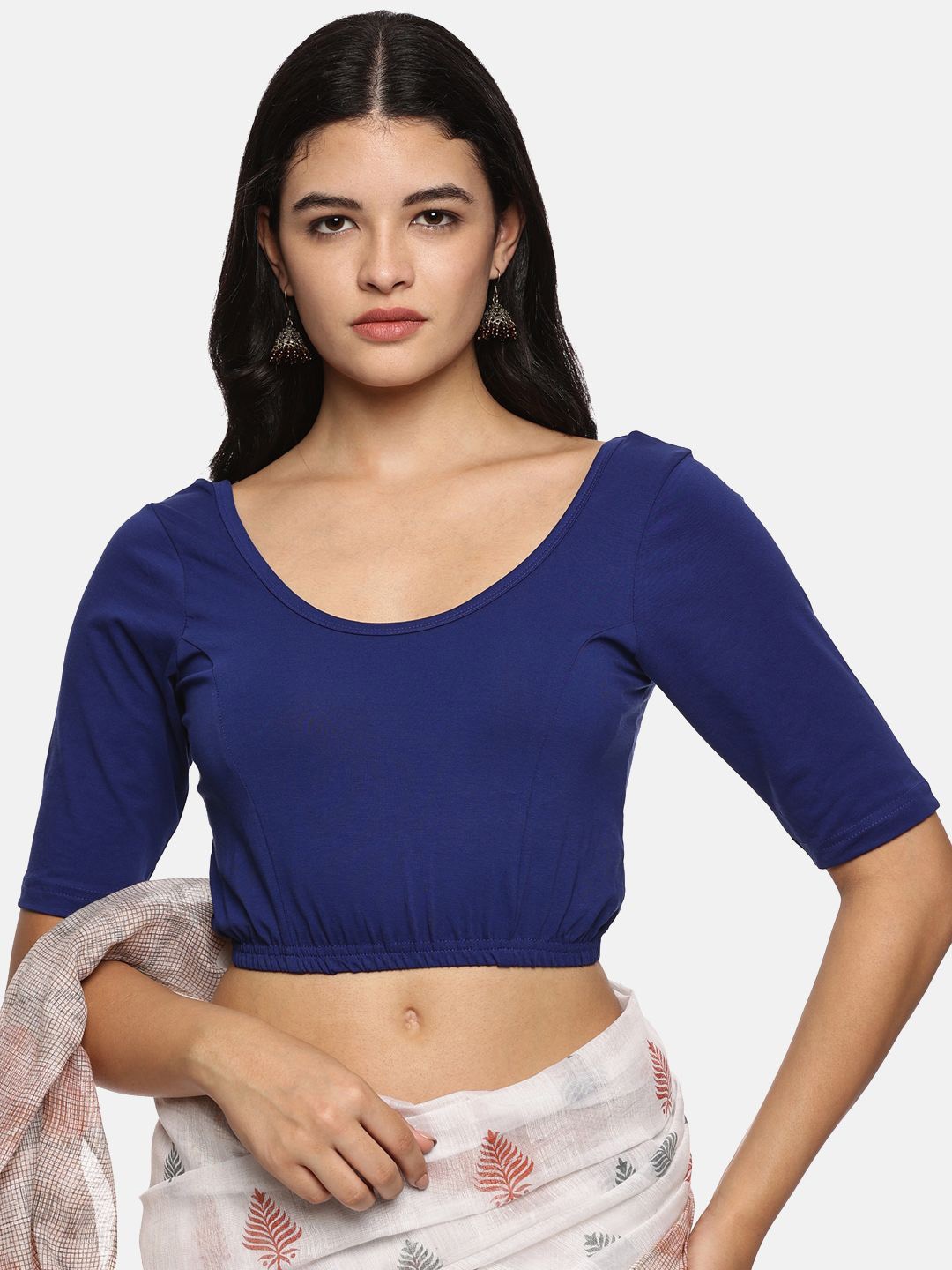 

NOT YET by us Women Stretchable Readymade Cotton Saree Blouse, Blue
