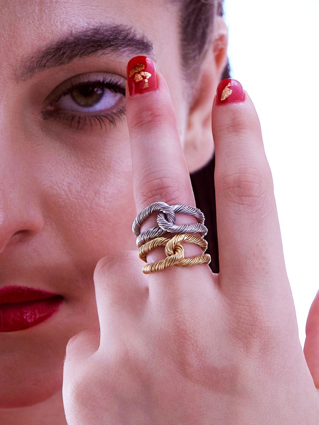 

Ethnic Andaz Silver Plated Threaded Interlocked Adjustable Finger Ring