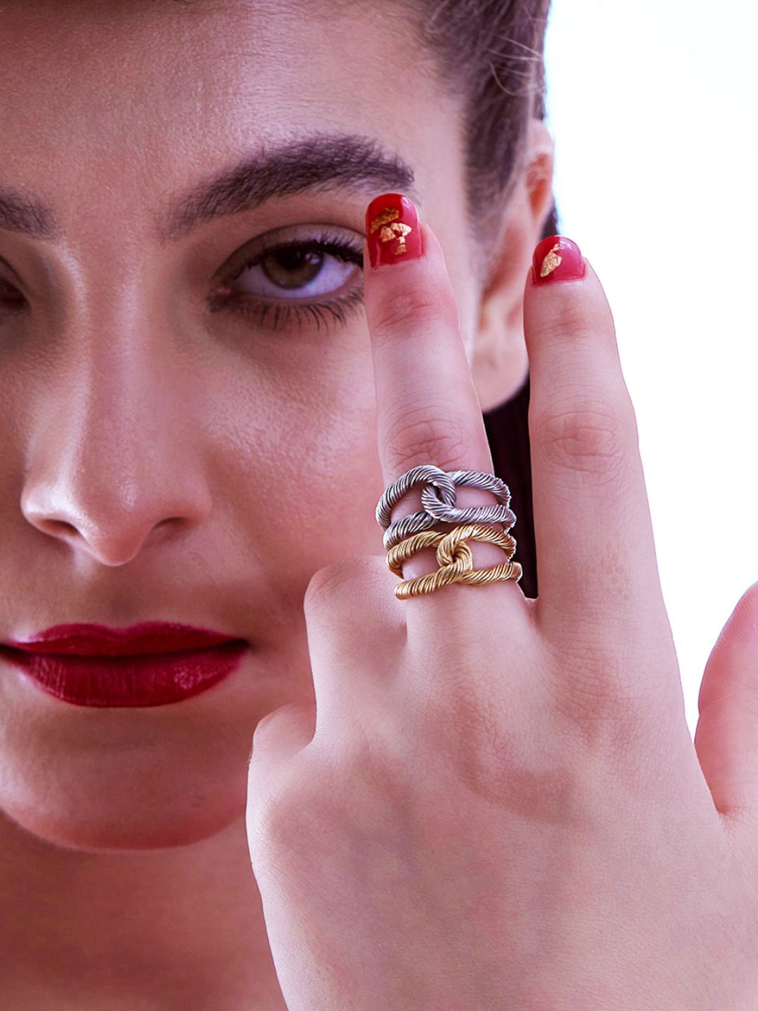 

Ethnic Andaz Gold-Plated Threaded Interlocked Adjustable Finger Ring