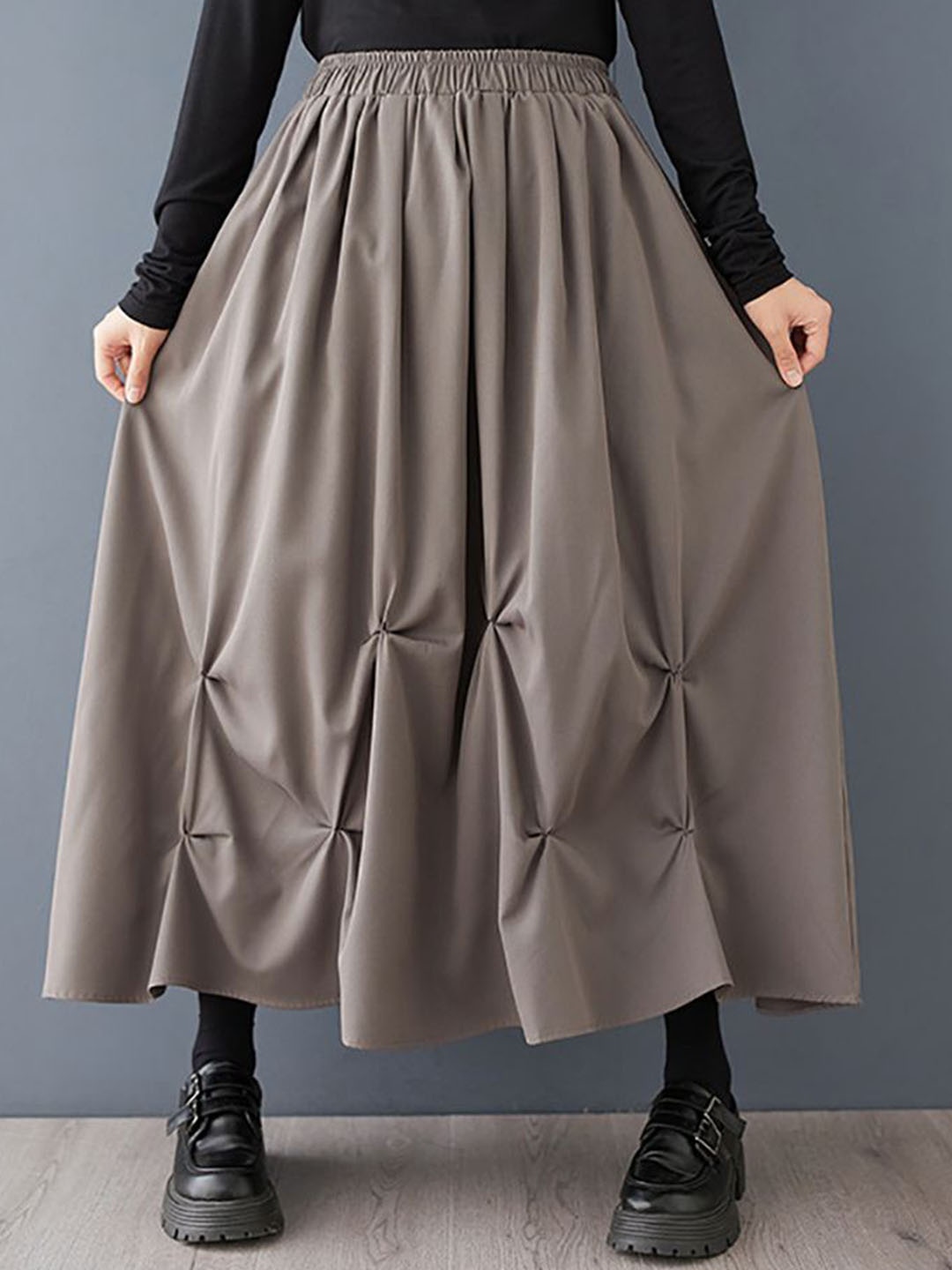 

StyleCast x Revolte Women Pleated Flared Maxi Skirt, Brown
