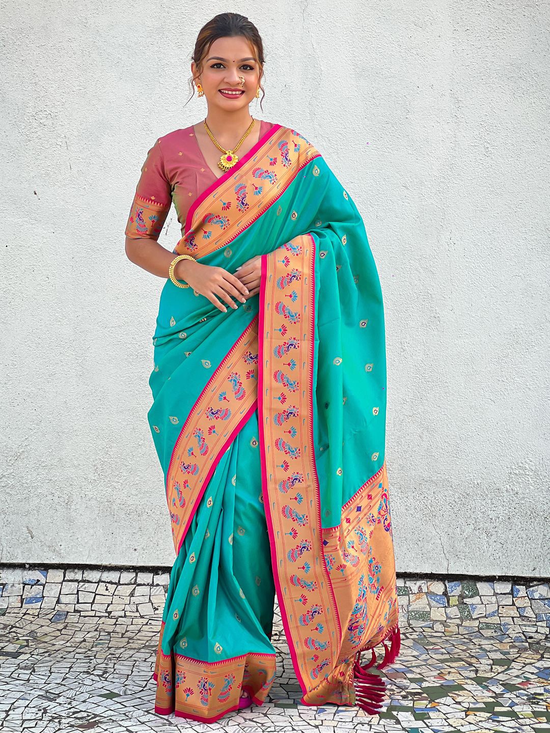 

Mitera Woven Design Zari Ethnic Motifs Designer Paithani Saree, Blue