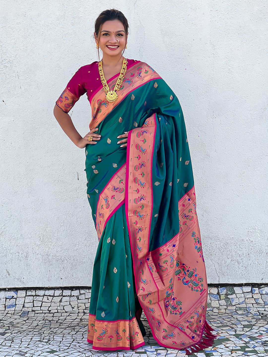 

Mitera Woven Design Zari Paithani Saree, Teal