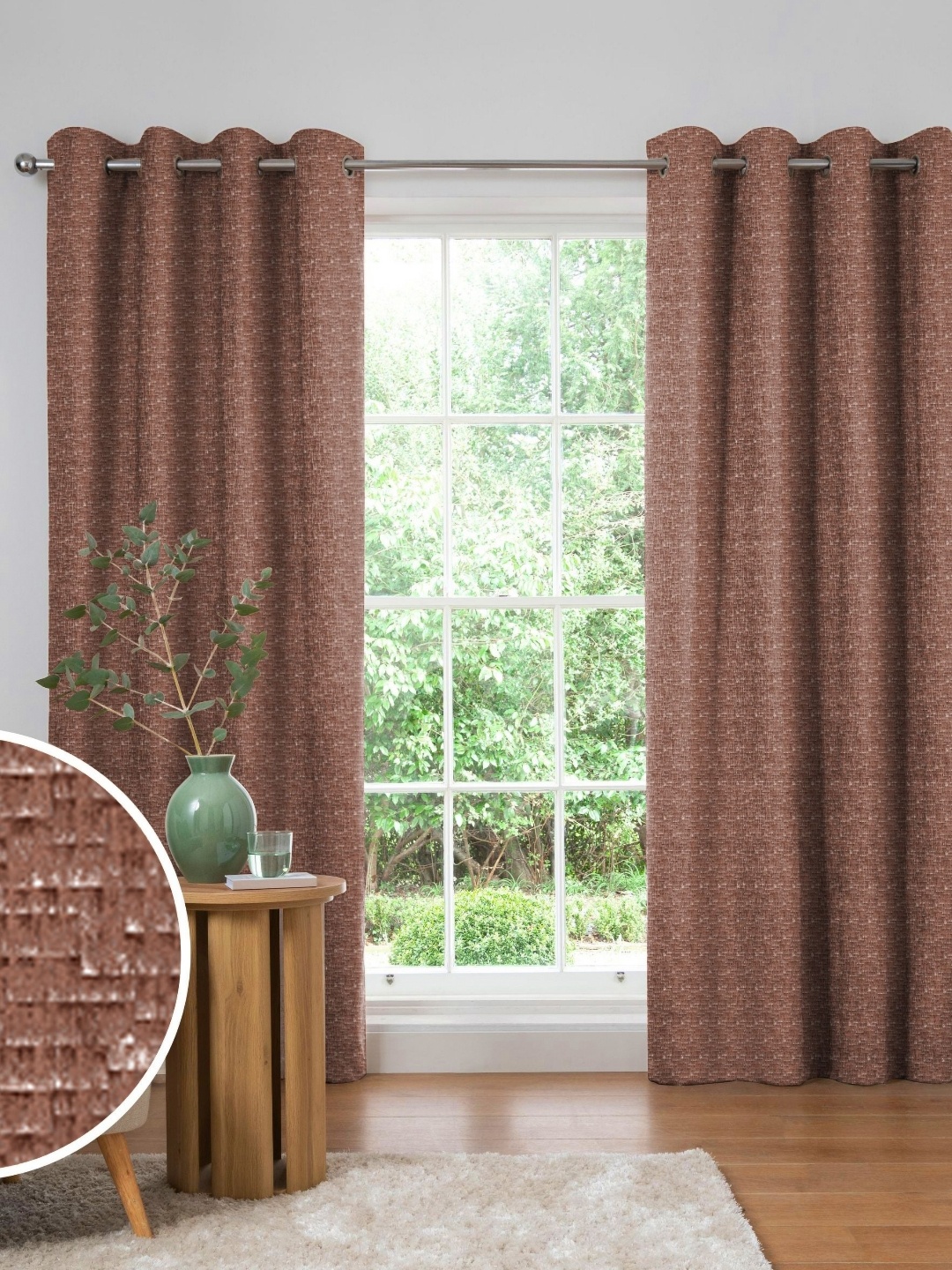 

Nefertiti Home Rust 2 Pieces Self Design Black Out Long Door Curtains