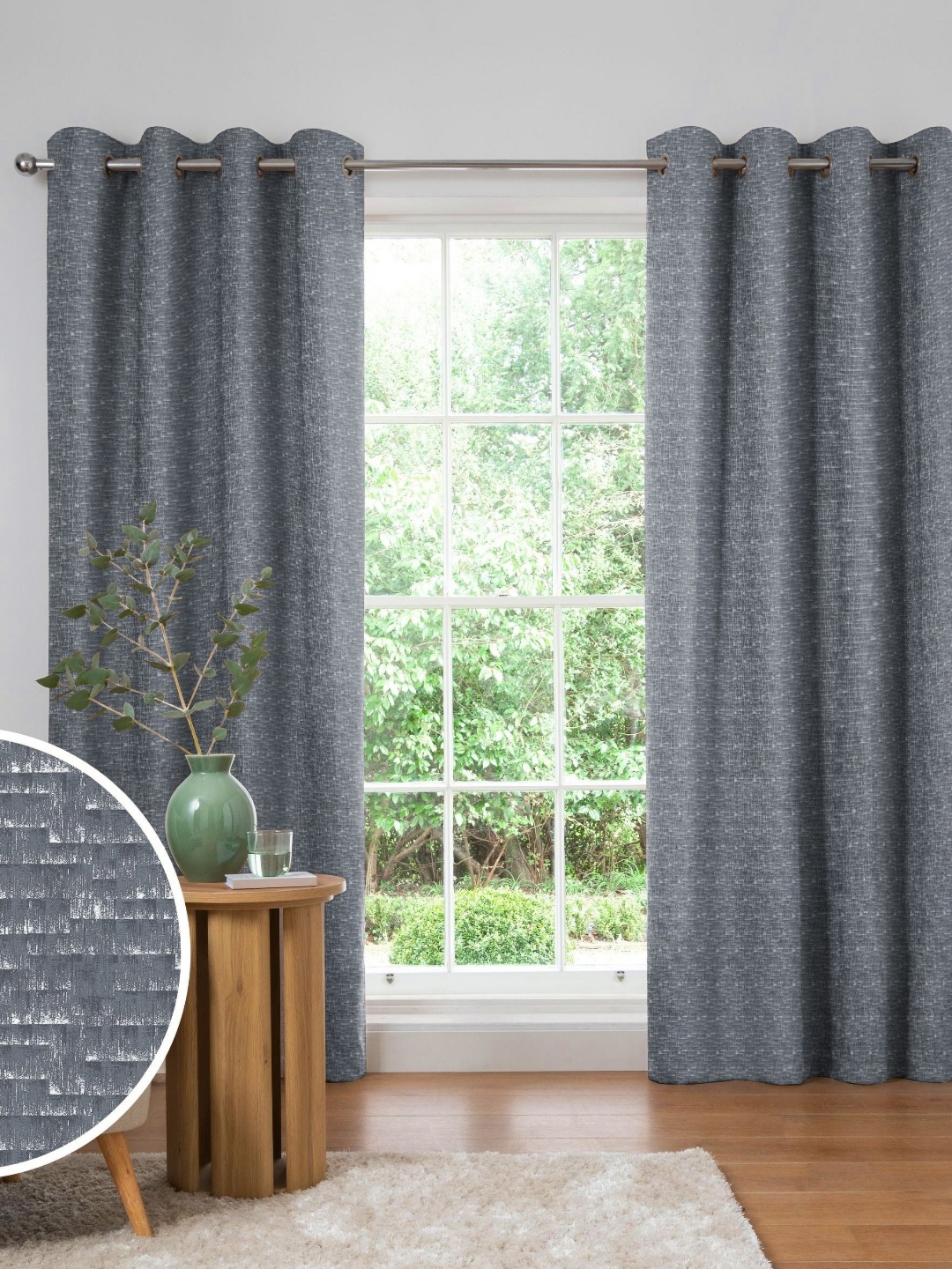 

Nefertiti Home Grey & White 2 Pieces Self Design Black Out Long Door Curtains