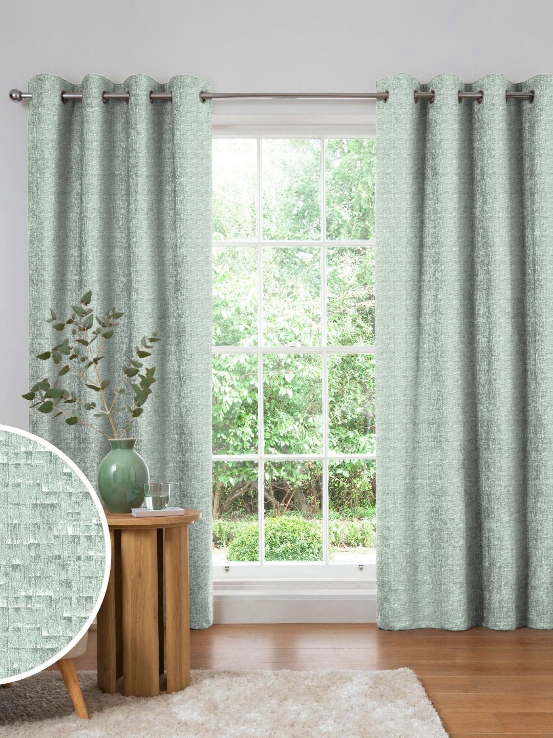 

Nefertiti Home Green 2 Pieces Self Design Black Out Long Door Curtains