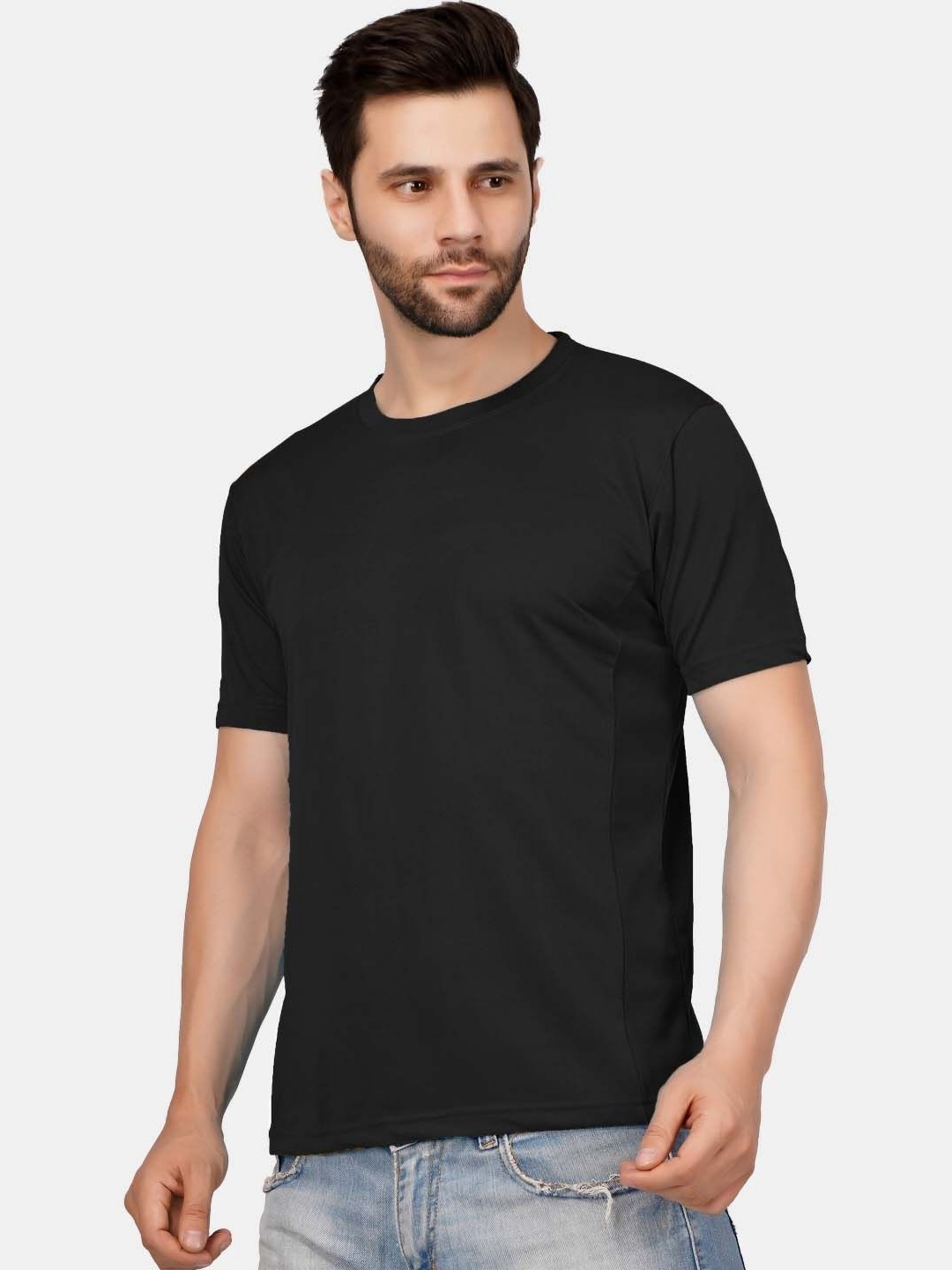

Greylongg Men DFNK Spordy Solid Round Neck T-shirt, Black