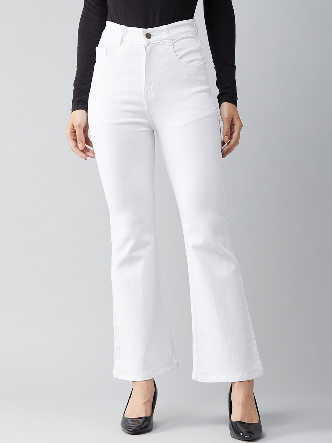 

DOLCE CRUDO Women Bootcut High-Rise Stretchable Jeans, White