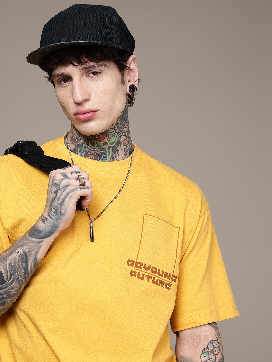 

The Roadster Life Co. Typography Printed Relaxed Fit Pure Cotton T-shirt, Yellow