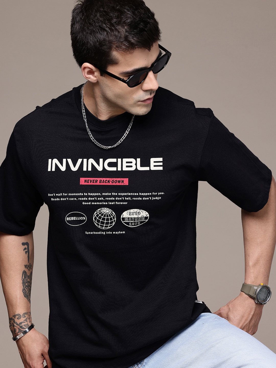 

The Roadster Life Co. Pure Cotton Typography Printed Relaxed Fit T-shirt, Black