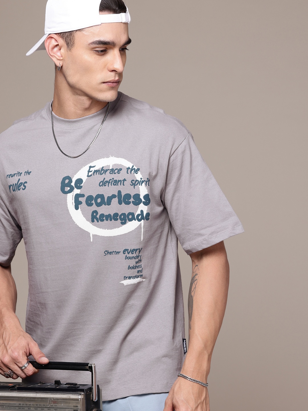 

The Roadster Life Co. Relaxed Fit Typography Printed Pure Cotton T-shirt, Grey