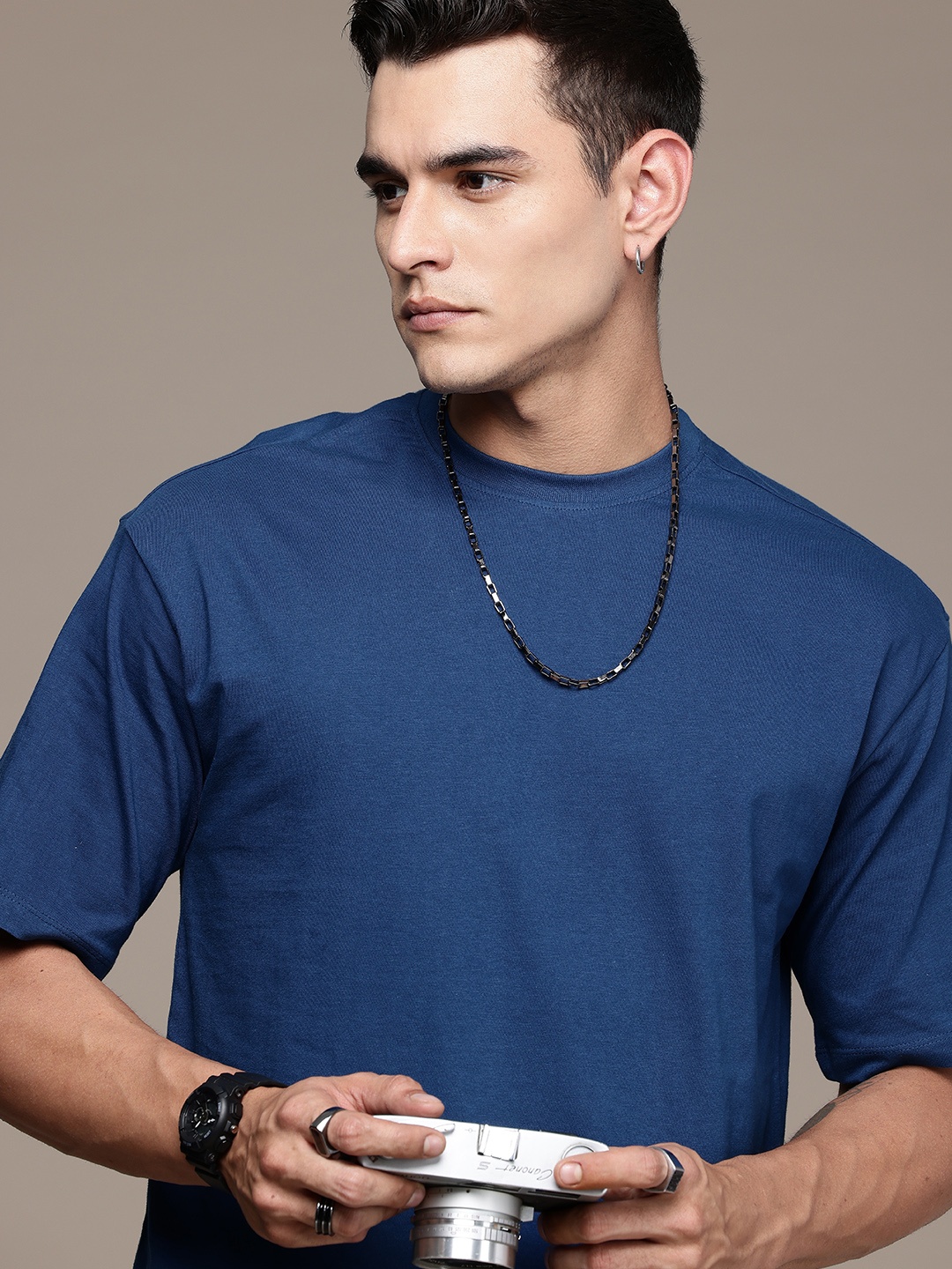 

The Roadster Life Co. Pure Cotton Relaxed Fit T-shirt, Navy blue