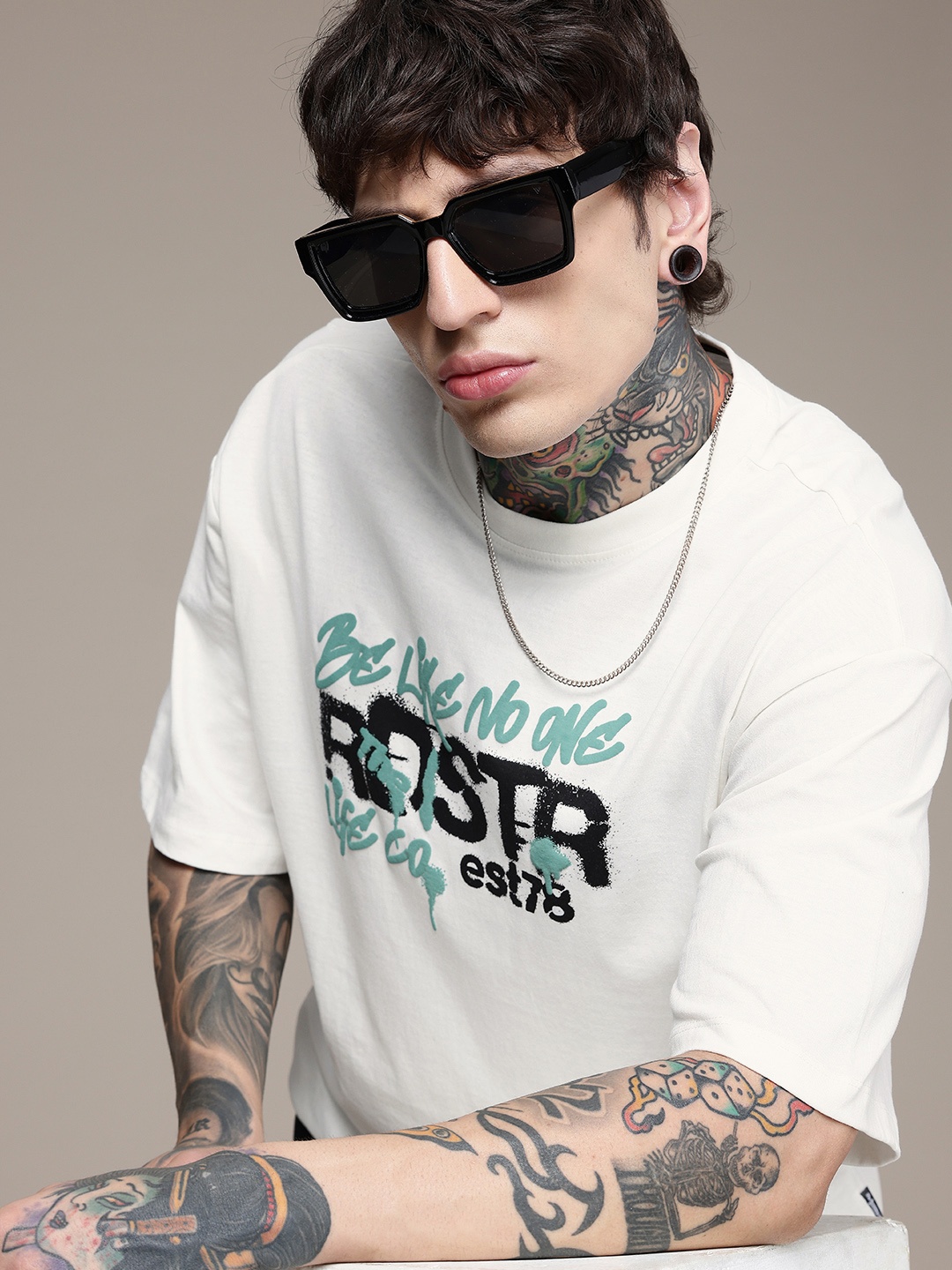 

The Roadster Life Co. Pure Cotton Typography Printed Relaxed Fit T-shirt, White