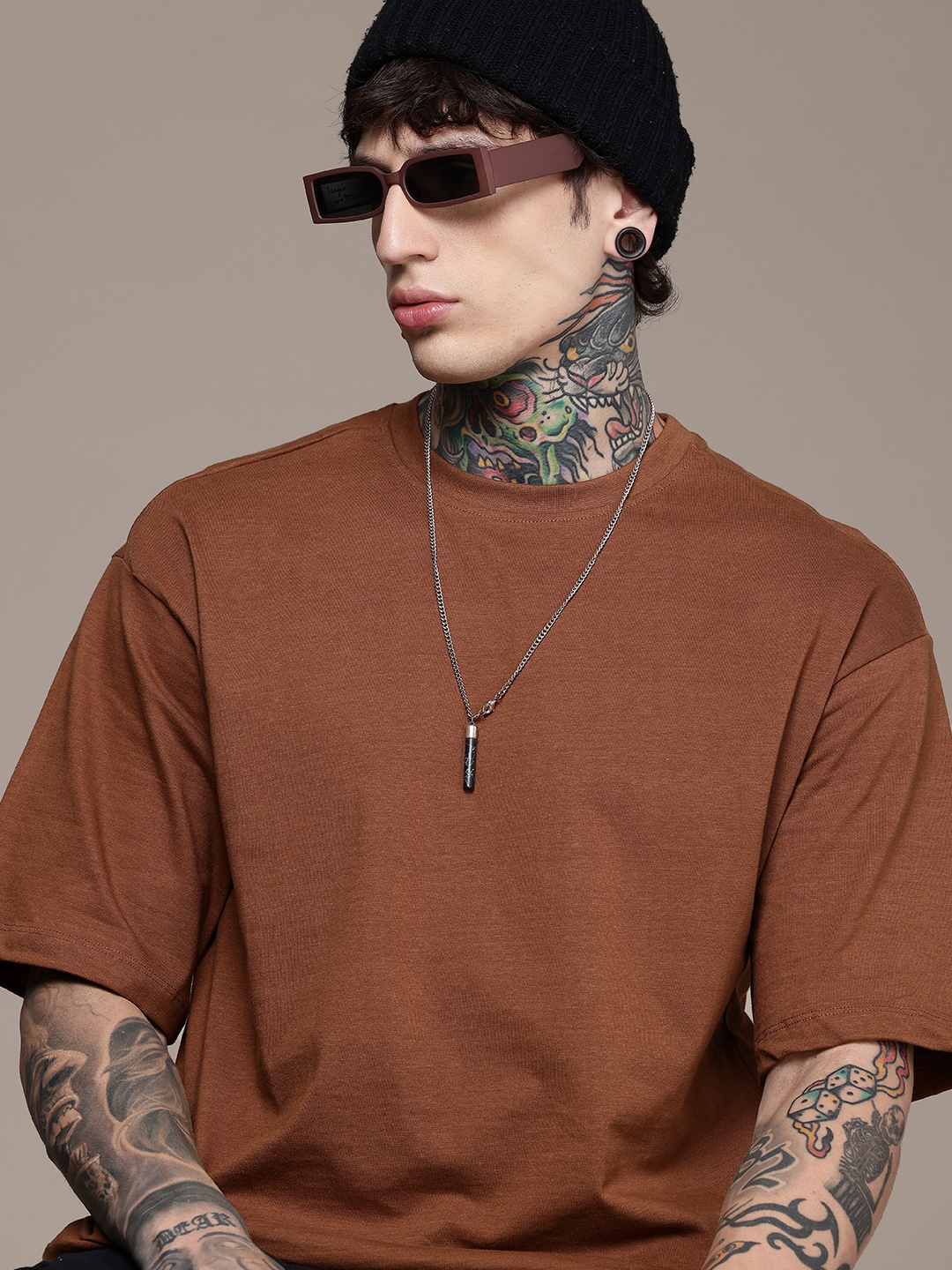 

The Roadster Life Co. Pure Cotton Relaxed Fit T-shirt, Coffee brown