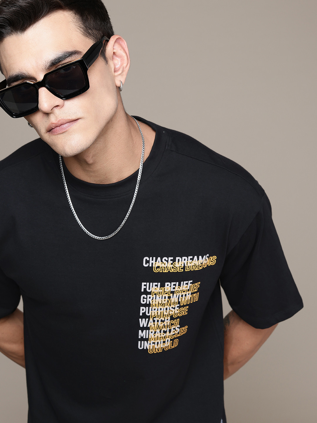 

The Roadster Life Co. Pure Cotton Typography Printed Relaxed Fit T-shirt, Black