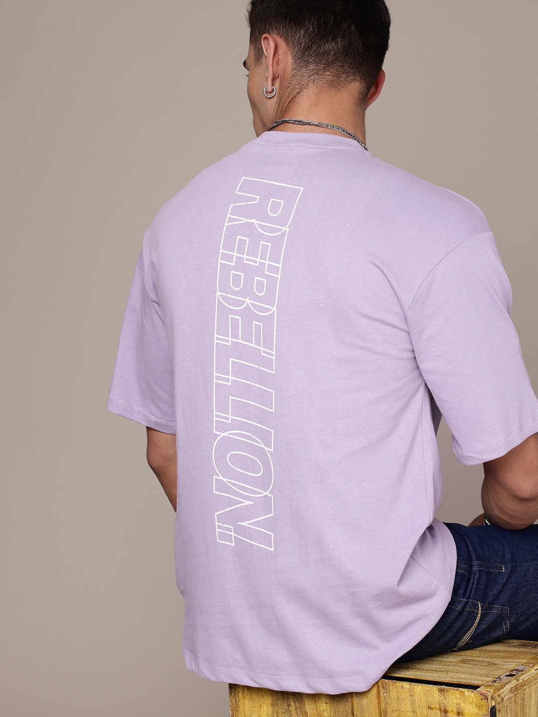 

The Roadster Life Co. Typography Printed Drop-Shoulder Sleeves Pure Cotton T-shirt, Purple