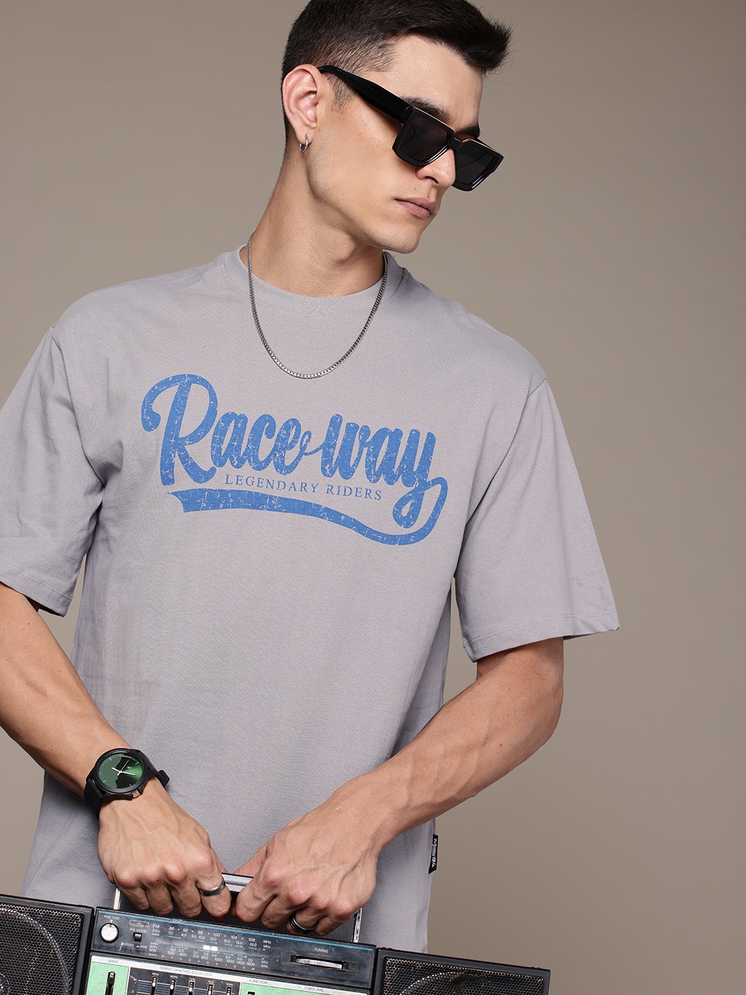 

The Roadster Life Co. Pure Cotton Typography Printed Relaxed Fit T-shirt, Grey
