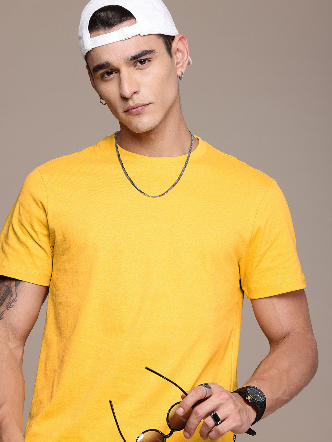 

The Roadster Life Co. Drop-Shoulder Sleeves Pure Cotton Relaxed Fit T-shirt, Yellow