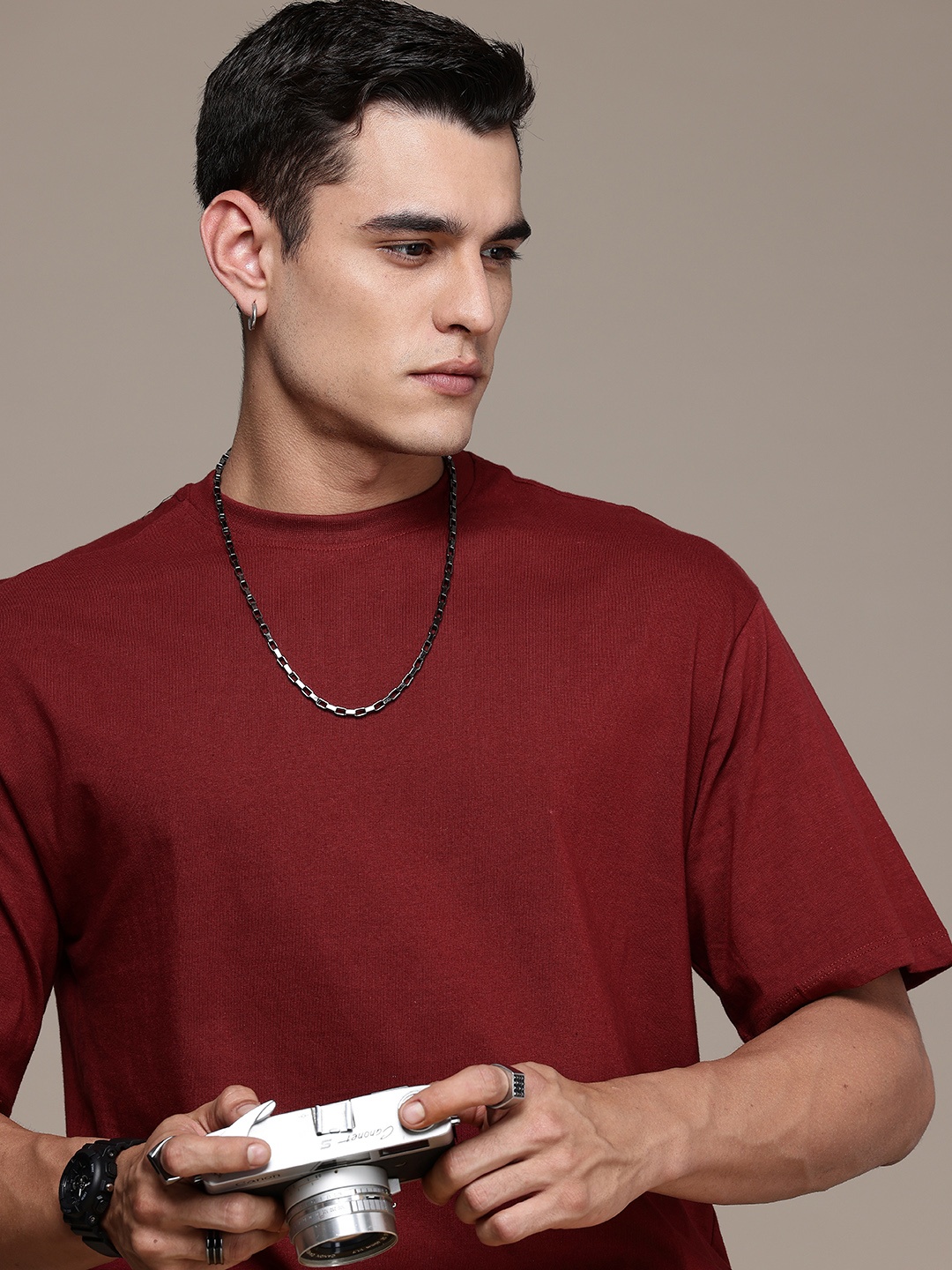 

The Roadster Life Co. Pure Cotton Relaxed Fit T-shirt, Maroon