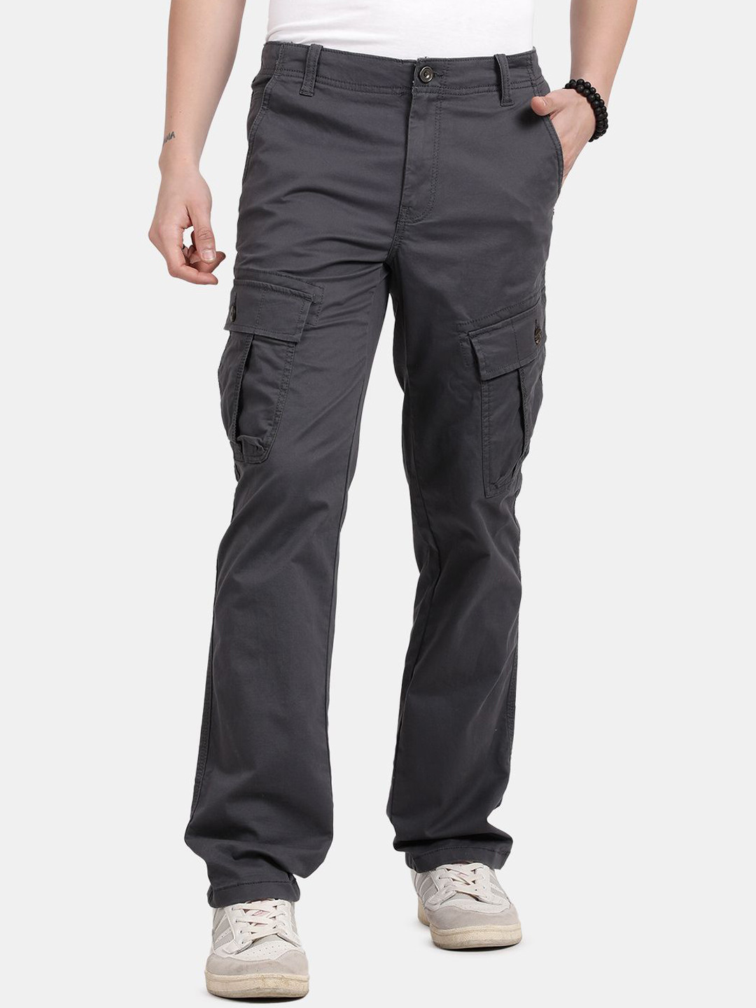 

t-base Men Cotton Regular Fit Cargos Trousers, Grey
