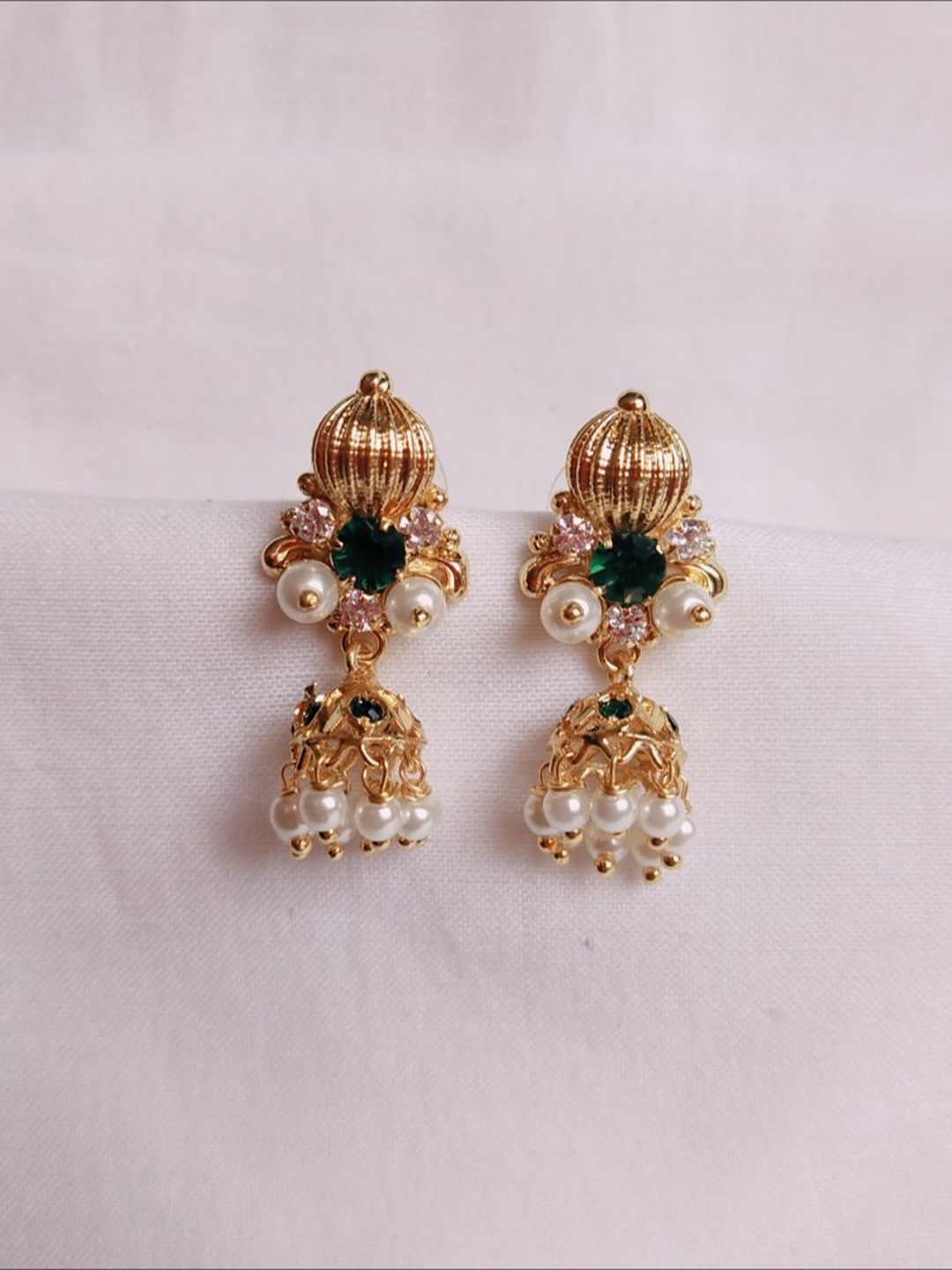 

kurdekars divuu Gold Plating Dome Shaped Artificial Beads Antique Jhumkas Earrings