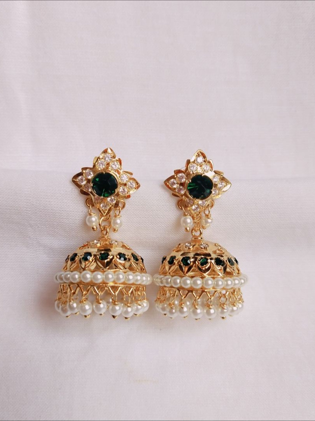 

kurdekars divuu Gold Plating Diamond Shaped Artificial Beads Jhumkas