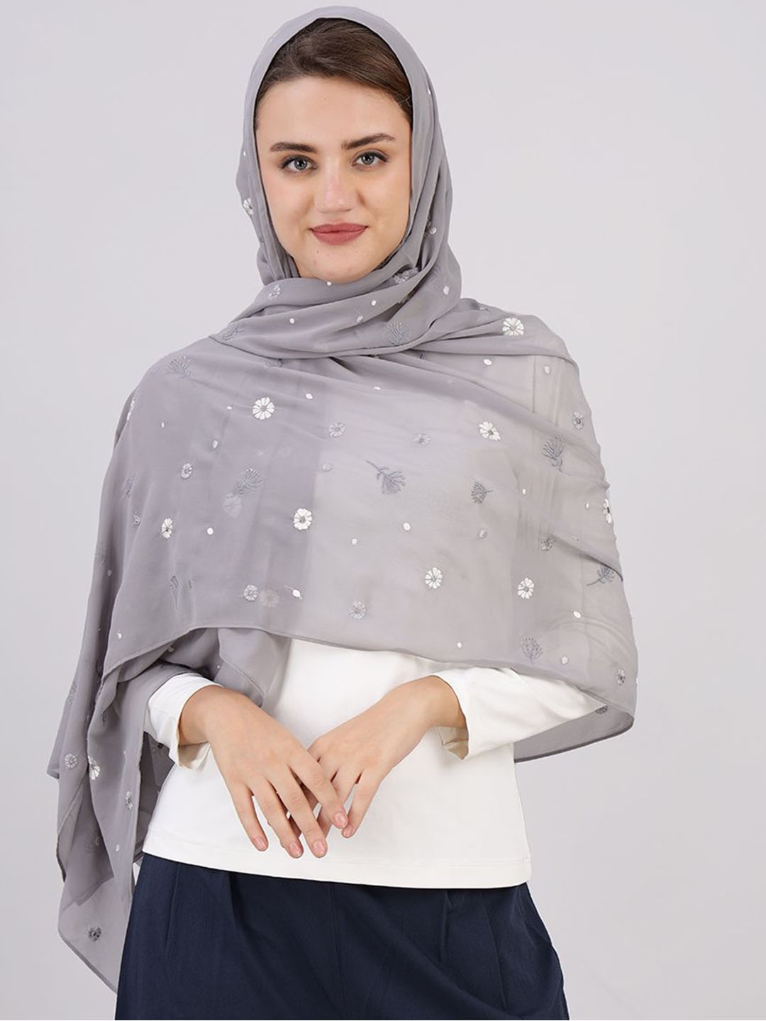 

IDH London Women Solid Hijab Burqa Georgette Scarf, Grey