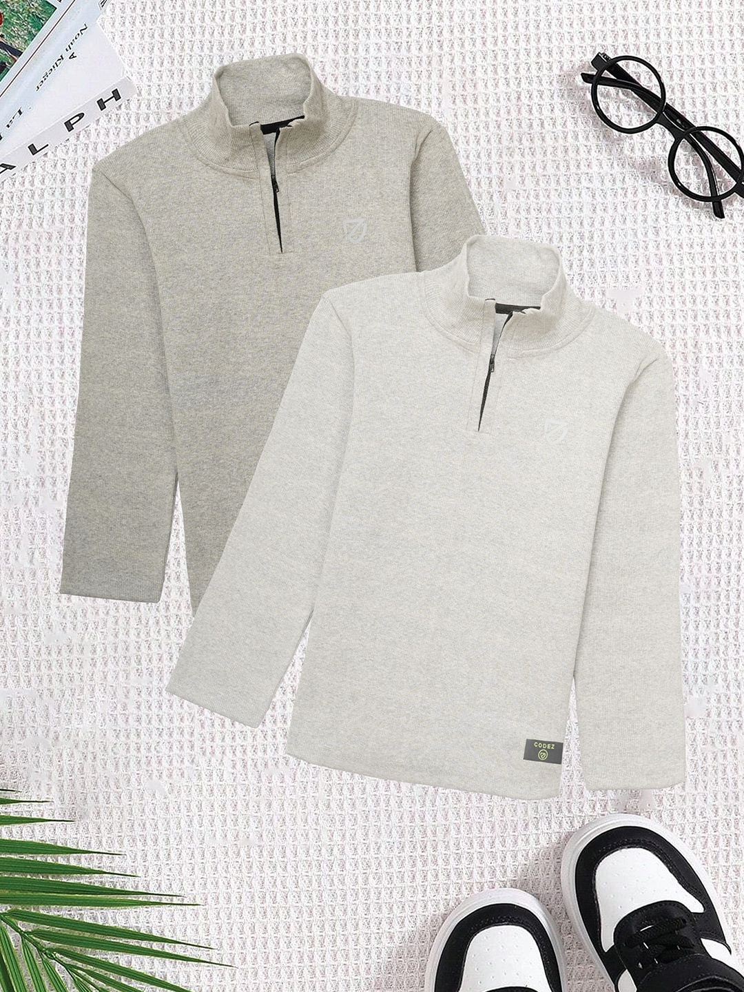 

CODEZ Boys Pack Of 2 Mock Collar Sweatshirt, Grey