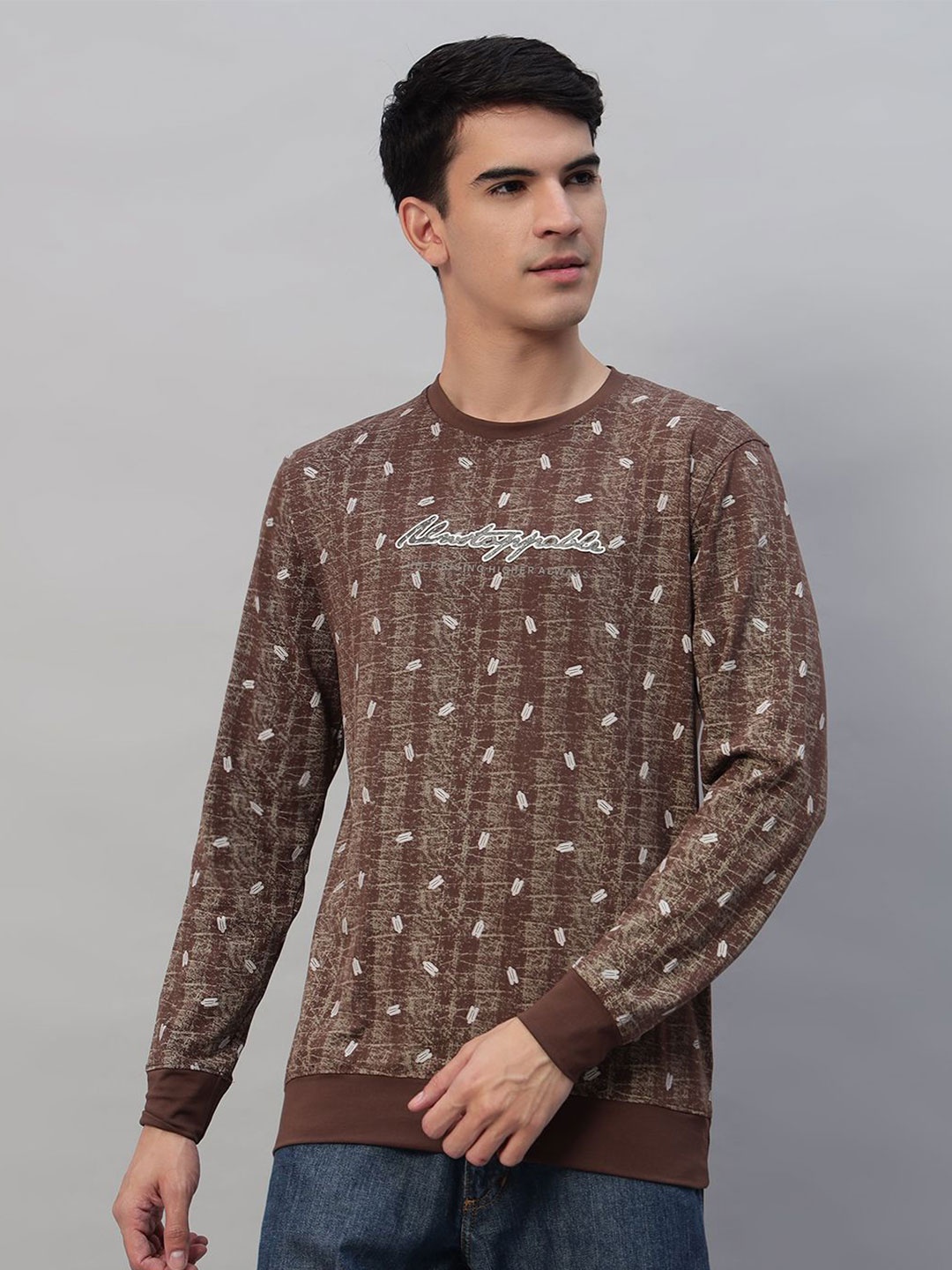 

PROFY Men Printed Sweatshirt, Coffee brown