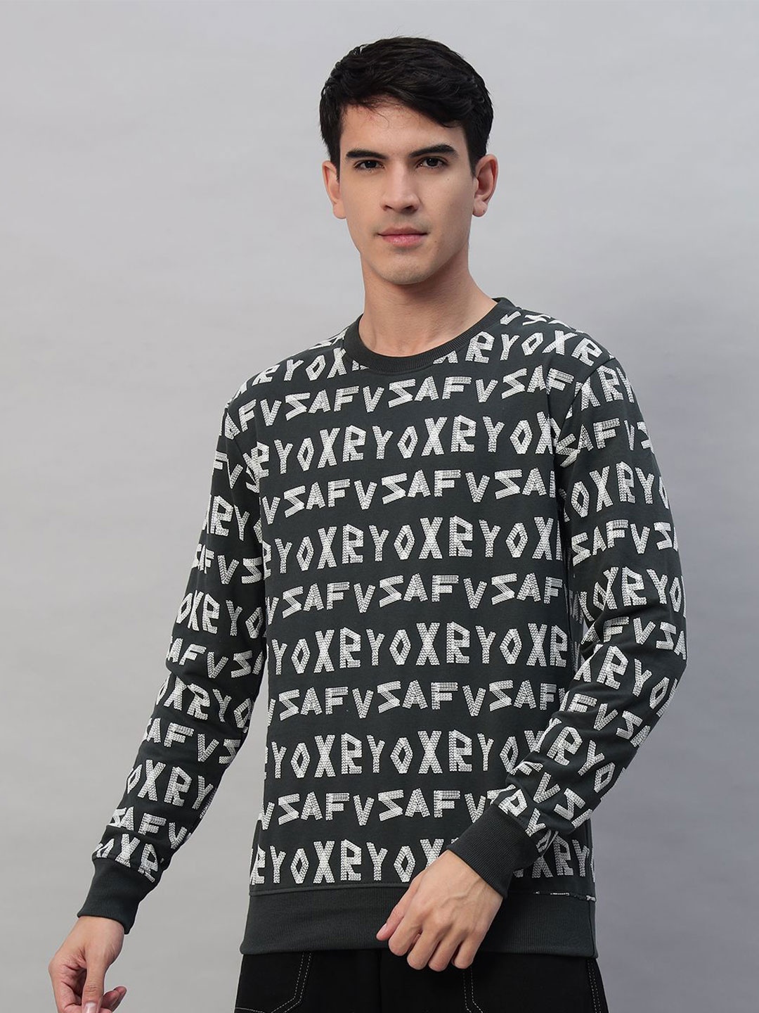 

PROFY Men Printed Sweatshirt, Grey melange