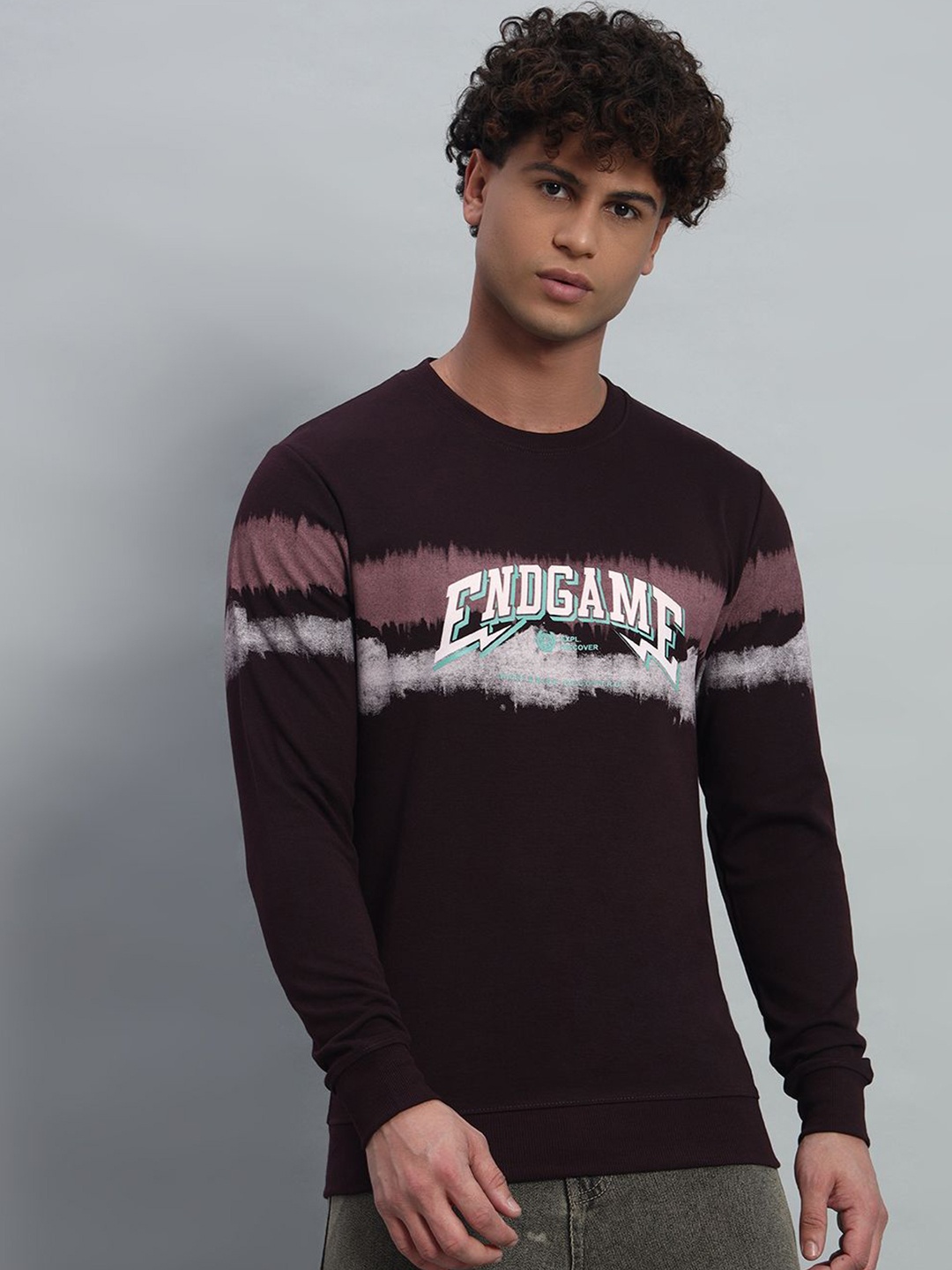 

PROFY Men Printed Sweatshirt, Camel brown