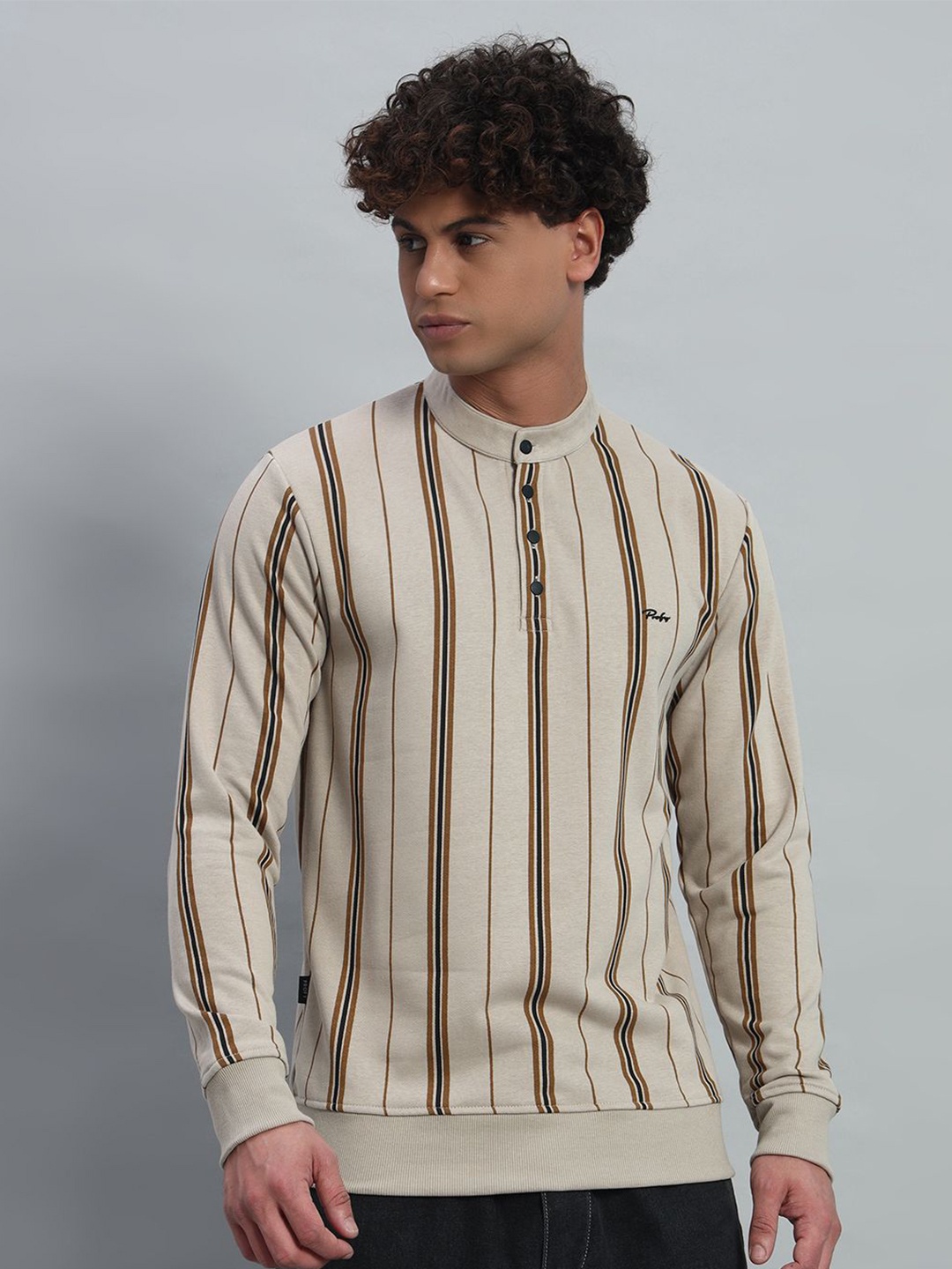

PROFY Men Striped Sweatshirt, Grey