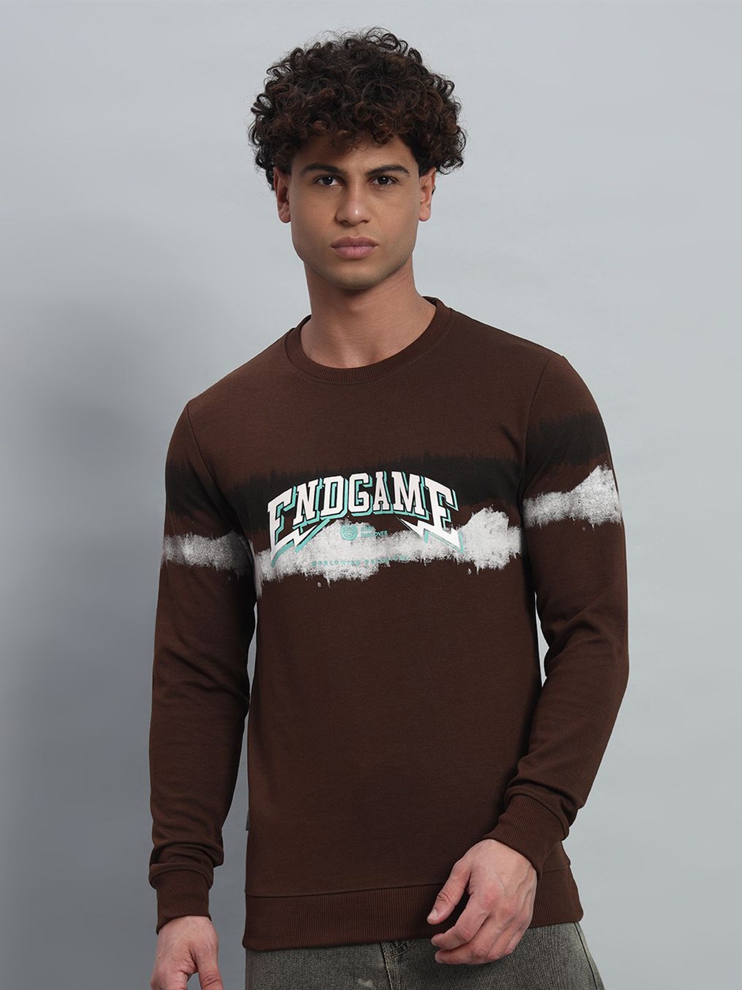 

PROFY Men Printed Sweatshirt, Brown