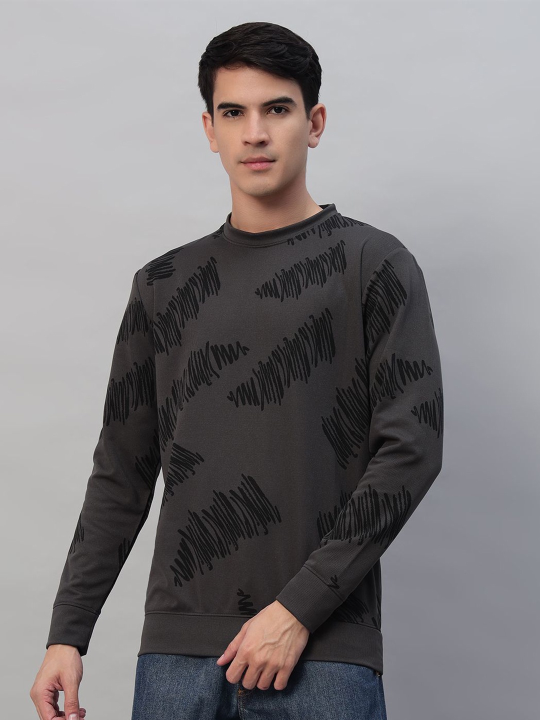 

PROFY Men Printed Sweatshirt, Charcoal