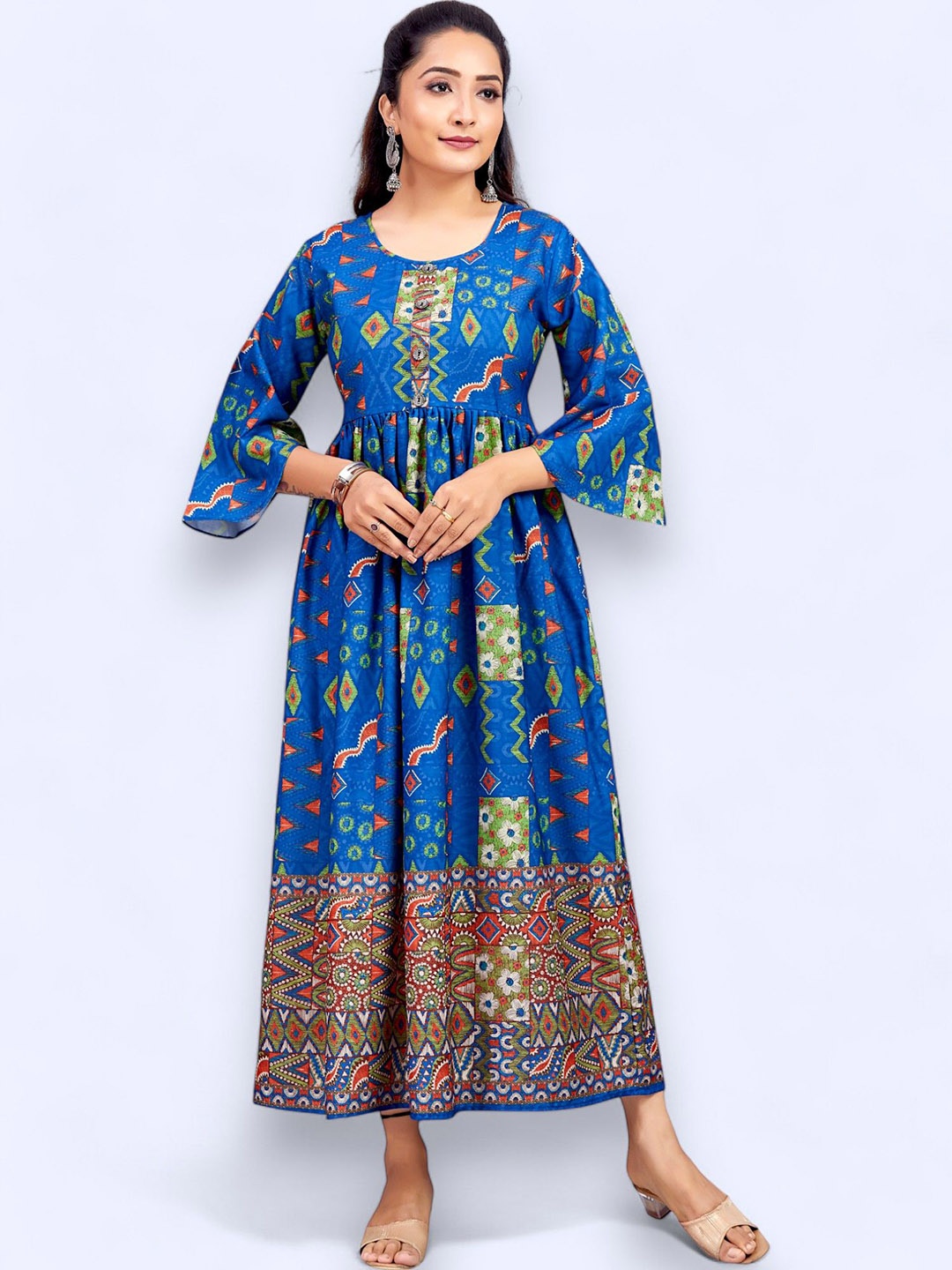 

PAMPER YOURSELF Women Floral Printed Sequinned Floral Anarkali Kurta, Blue