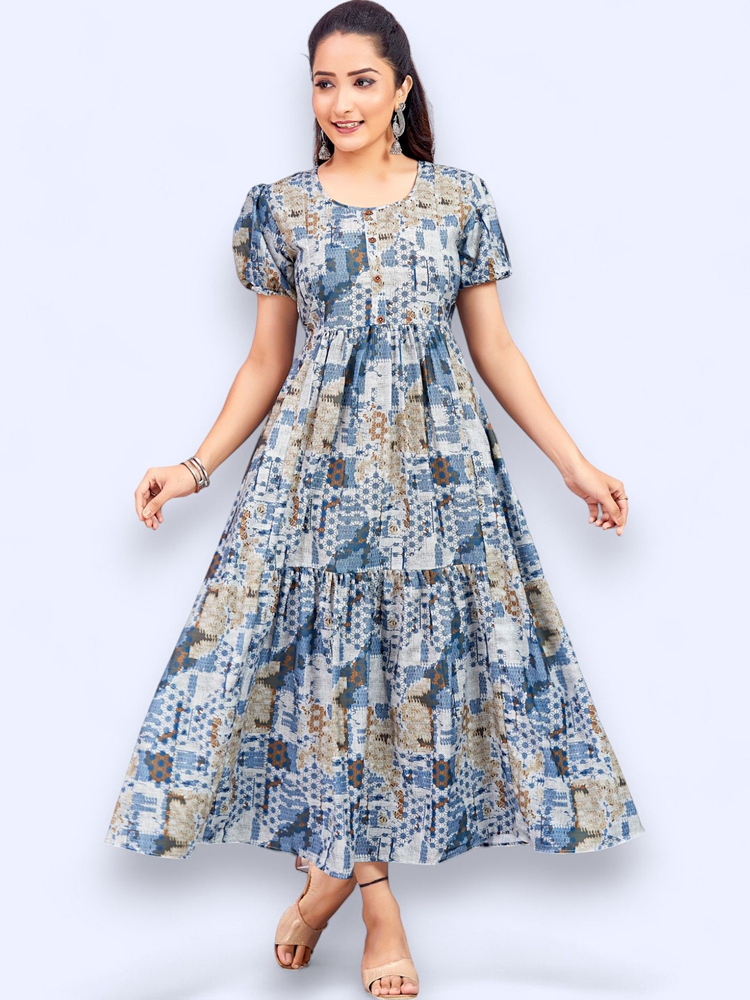 

PAMPER YOURSELF Women Floral Printed Sequinned Floral Anarkali Kurta, Blue