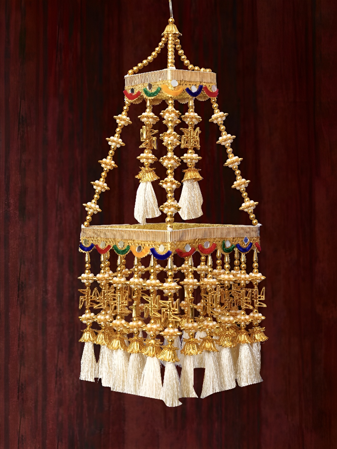 

TORNORY Yellow & White Swastik Jhumar Wall Hangings, Gold