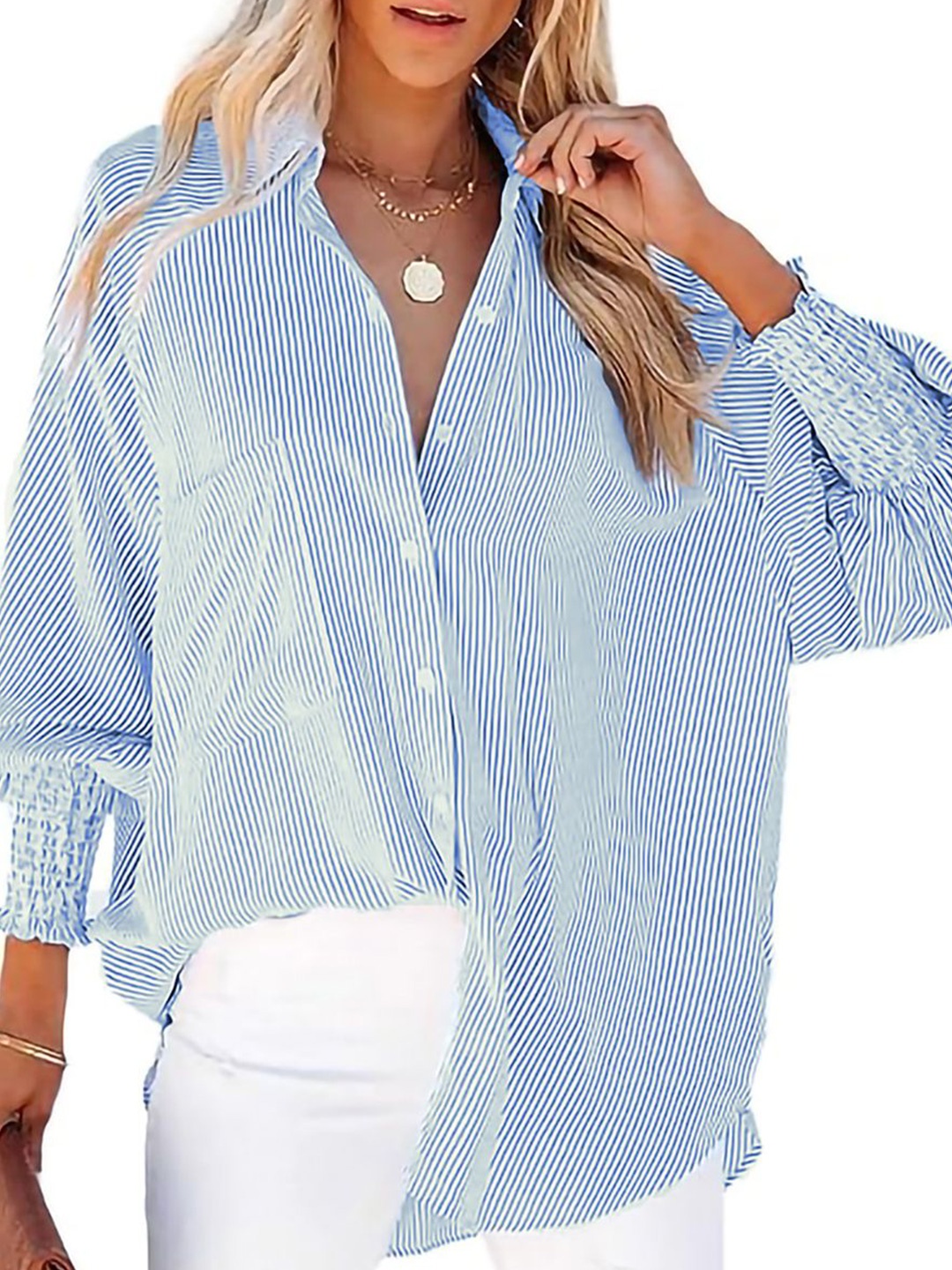 

StyleCast x Revolte Women Opaque Striped Casual Shirt, Blue