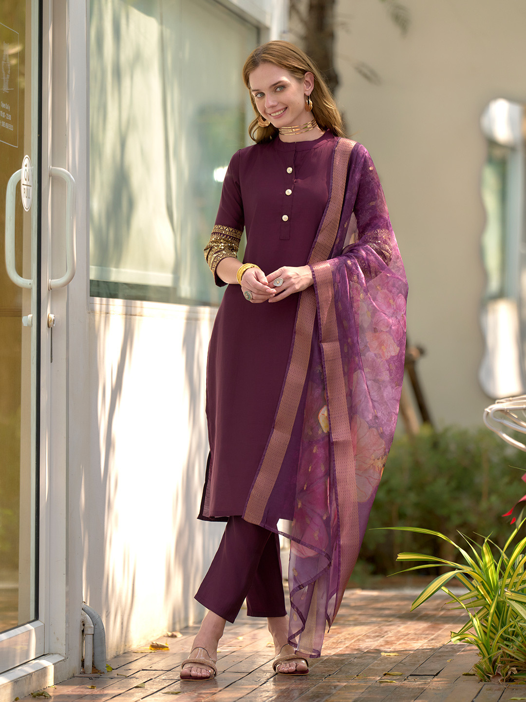 

SHREE LAXMINARAYAN EXPORT Women Regular Kurta with Palazzos & With Dupatta, Violet