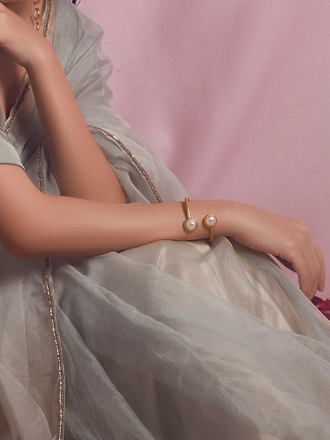 

Ethnic Andaz Women Brass Pearls Handcrafted Gold-Plated Cuff Bracelet